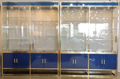Monumental Custom Brass and Lacquered Wood Display Cabinets