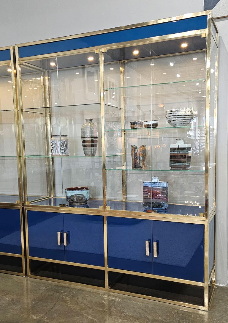 Monumental Custom Brass and Lacquered Wood Display For Sale at