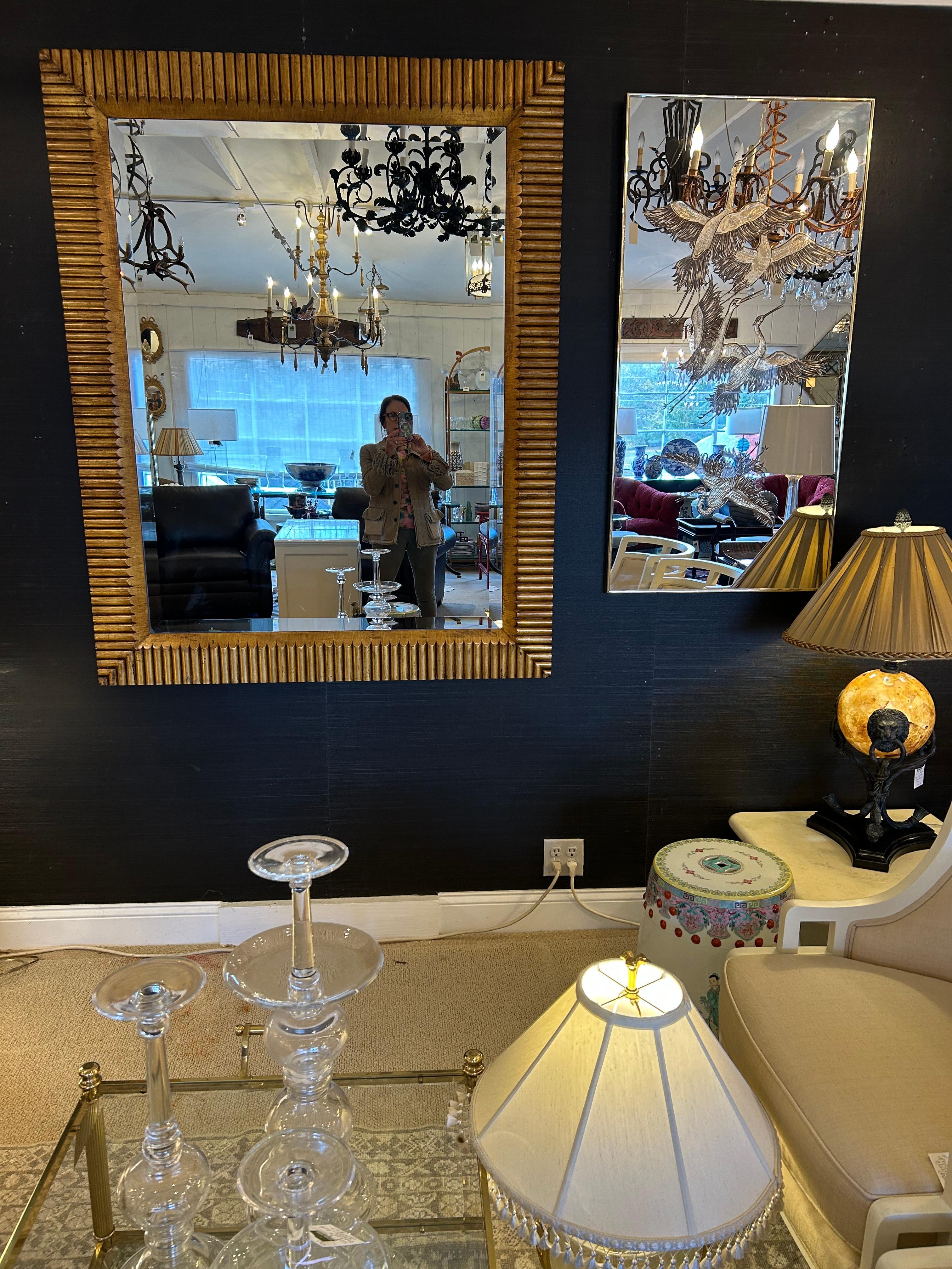 Modern Monumental Custom Giltwood & Bevelled Rectangular Mirror For Sale