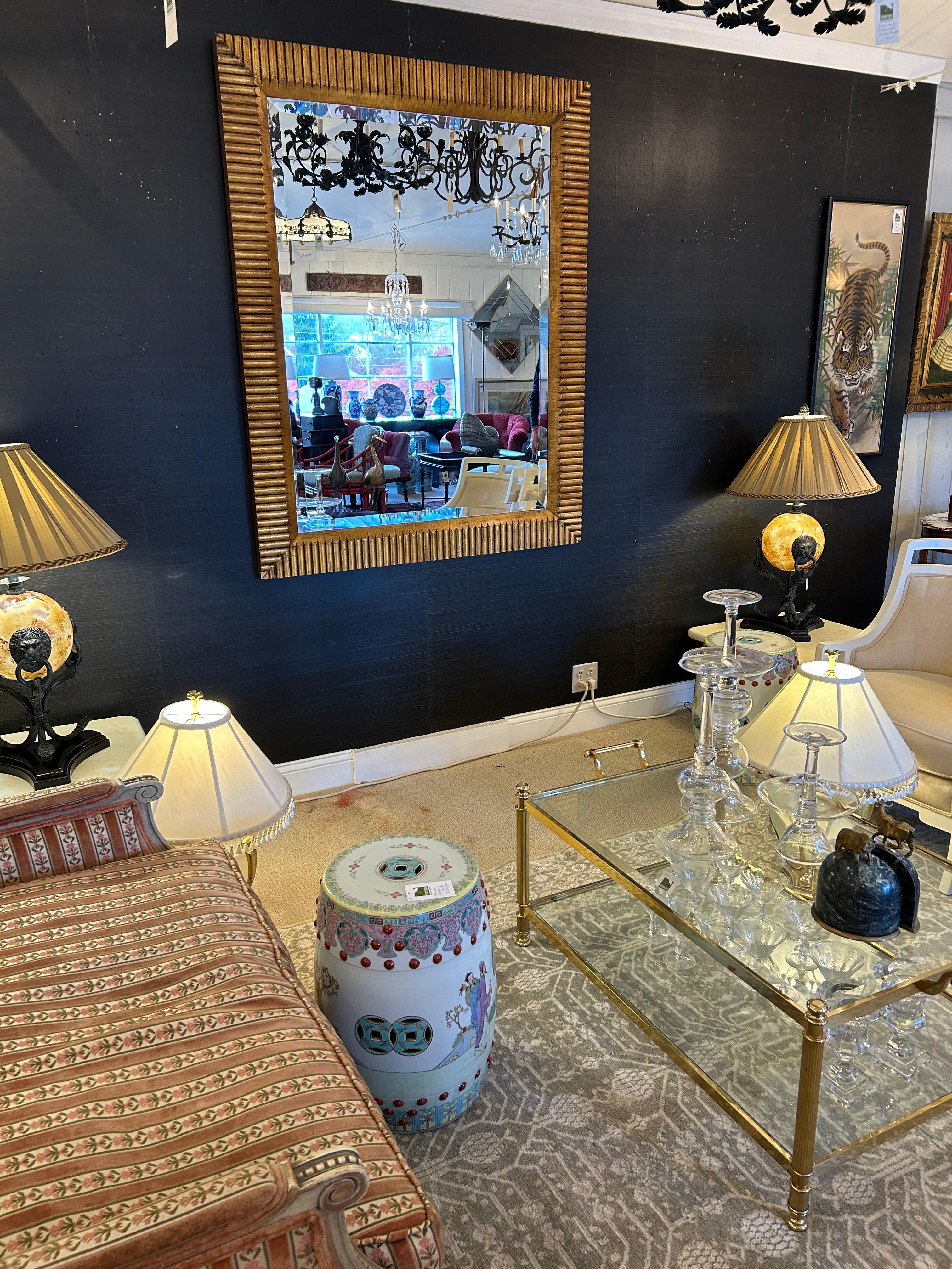 American Monumental Custom Giltwood & Bevelled Rectangular Mirror For Sale