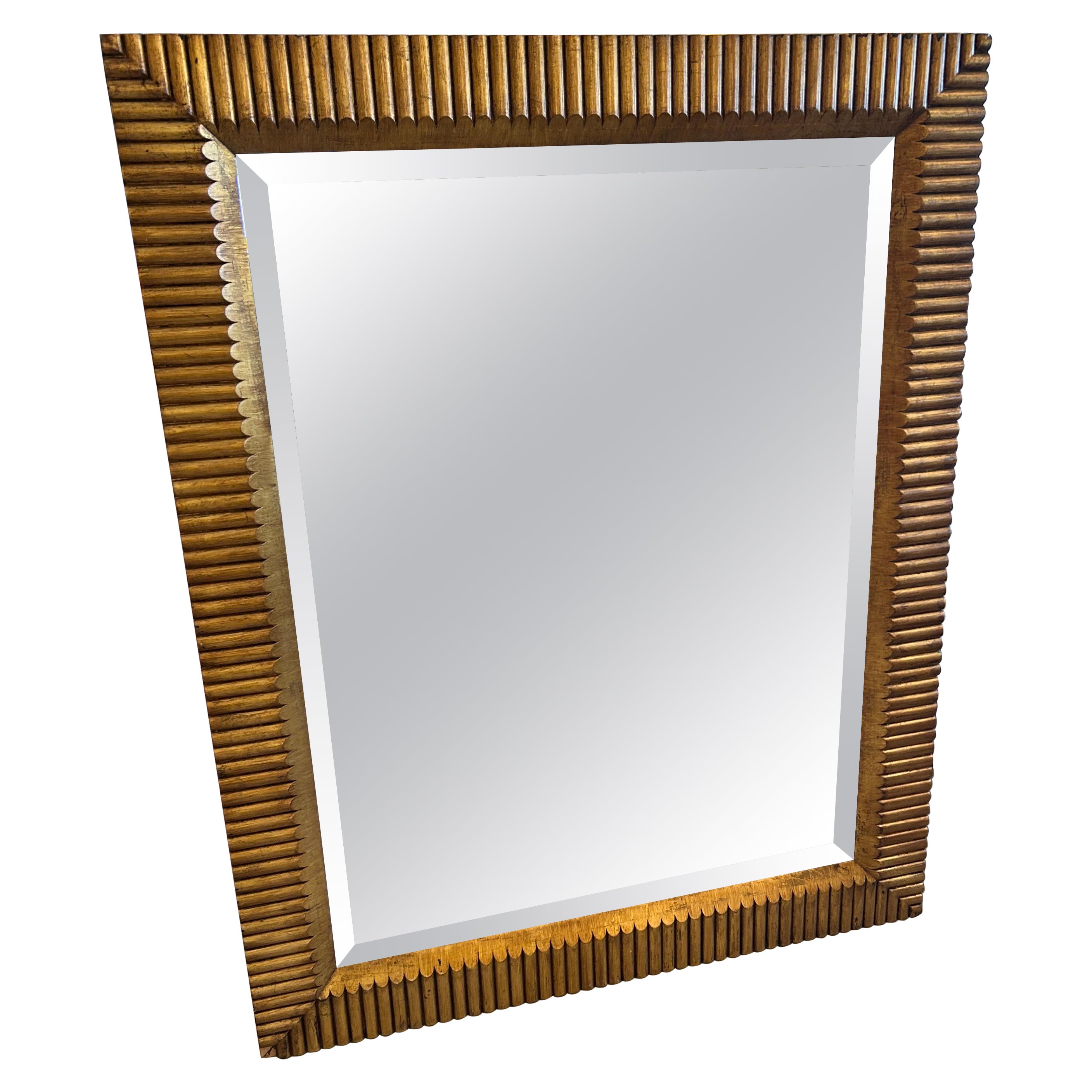 Monumental Custom Giltwood & Bevelled Rectangular Mirror For Sale