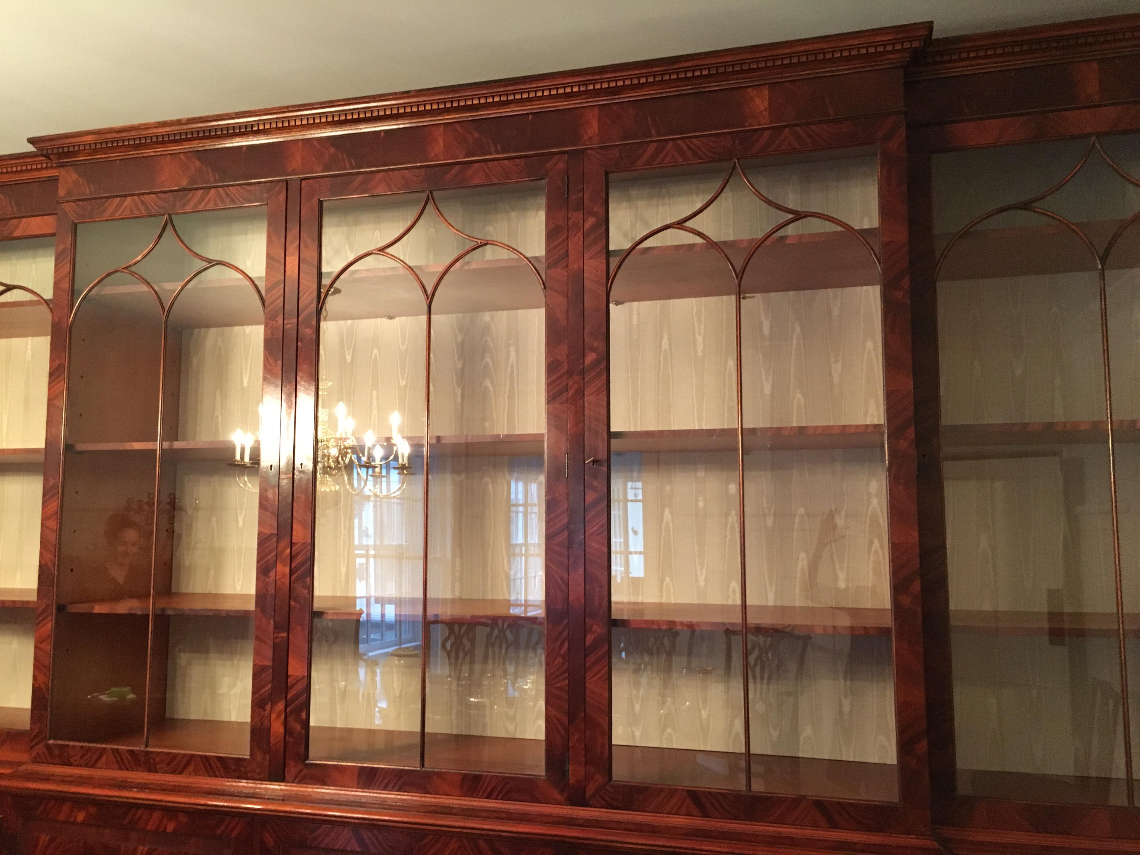 Monumental Custom Made Mahogany Breakfront Bookcase by Mill House Antiques 4