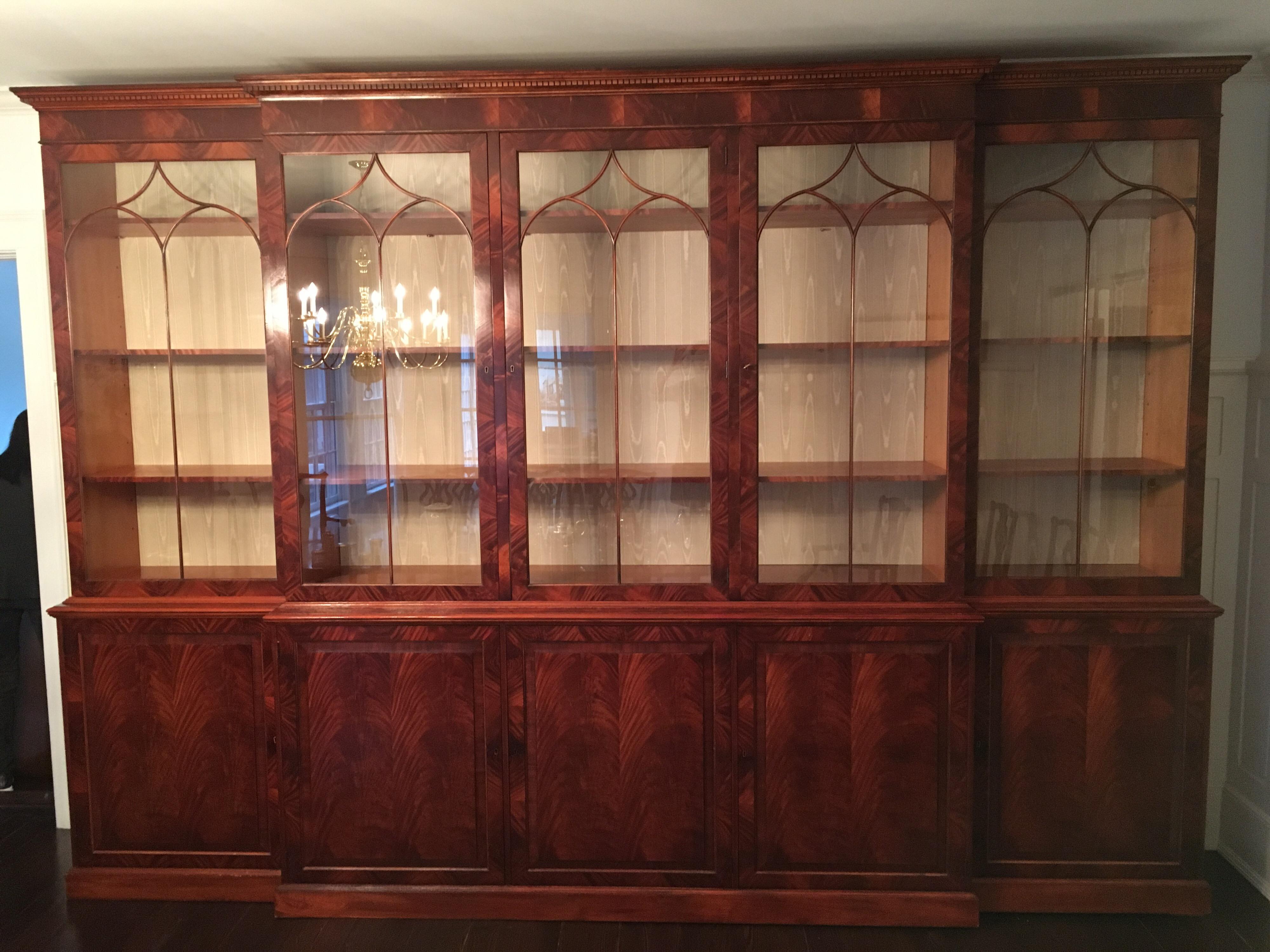 Monumental Custom Made Mahogany Breakfront Bookcase by Mill House Antiques 11