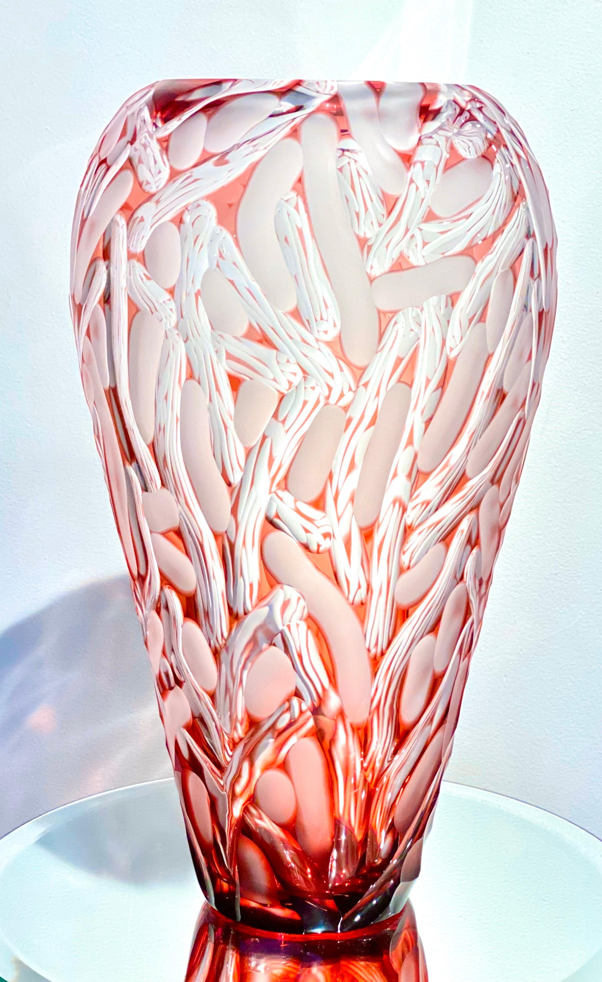 Modern Monumental Czech Bohemian Contemporary Carved Art Glass Vase by, Lucas Pokorny