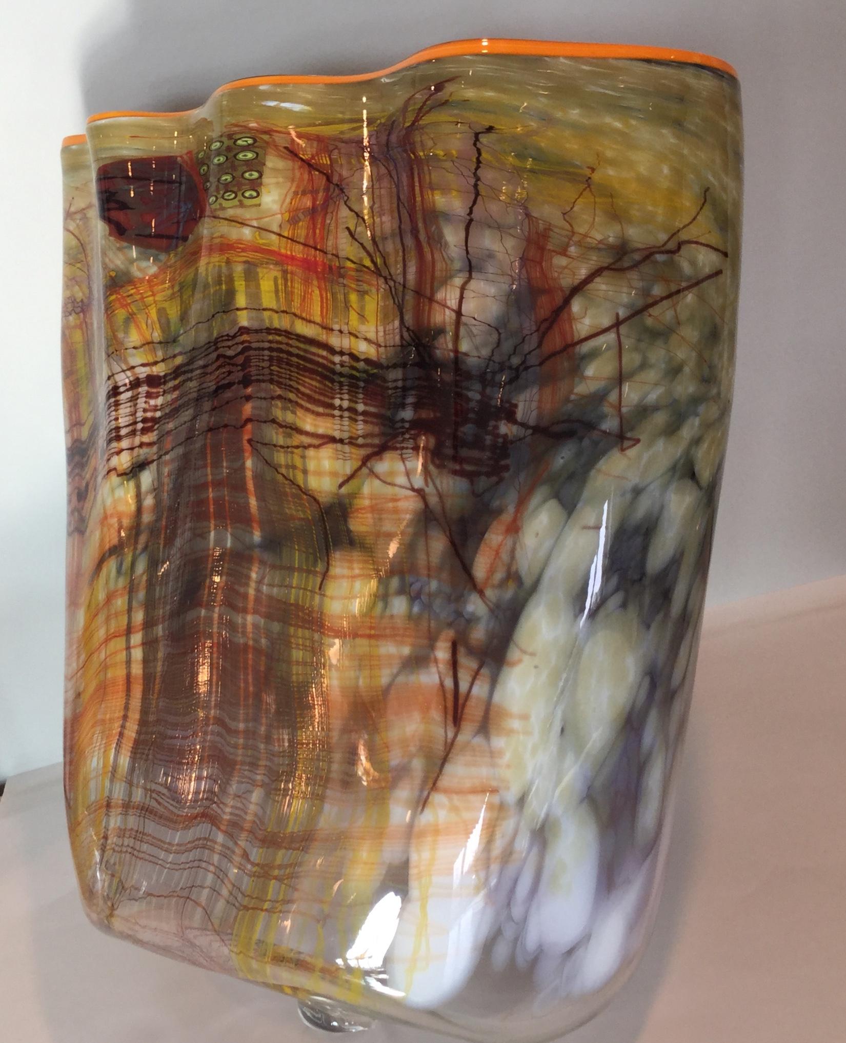 Monumental Dale Chihuly Sculptural Cylinder Vessel Signed and Dated 1987  1