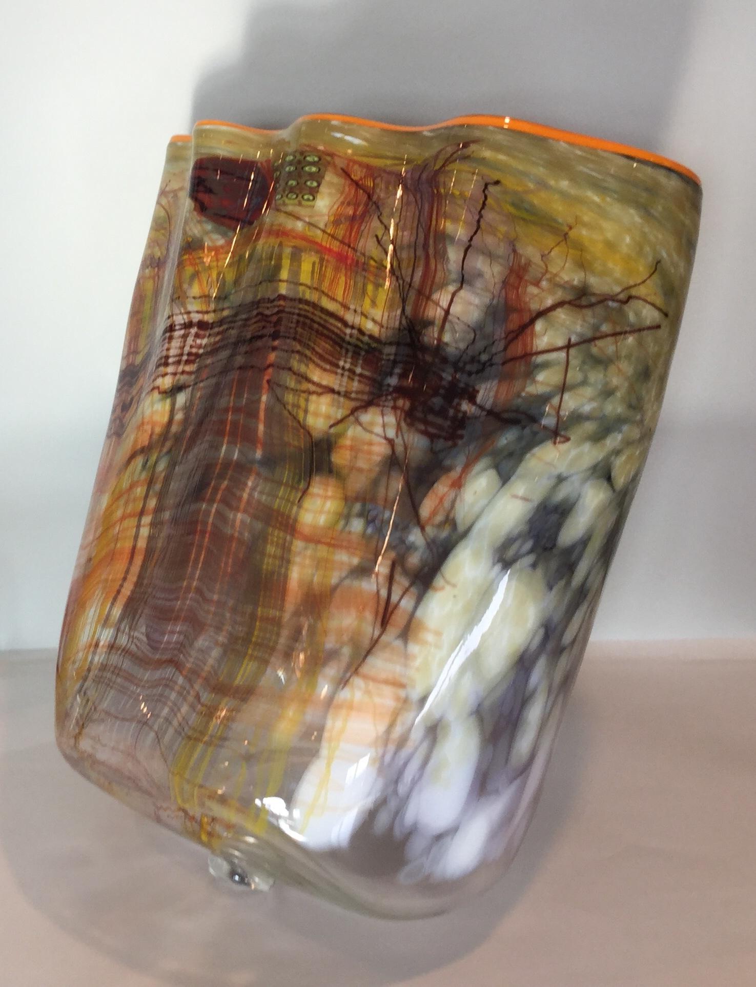 Monumental Dale Chihuly Sculptural Cylinder Vessel Signed and Dated 1987  2