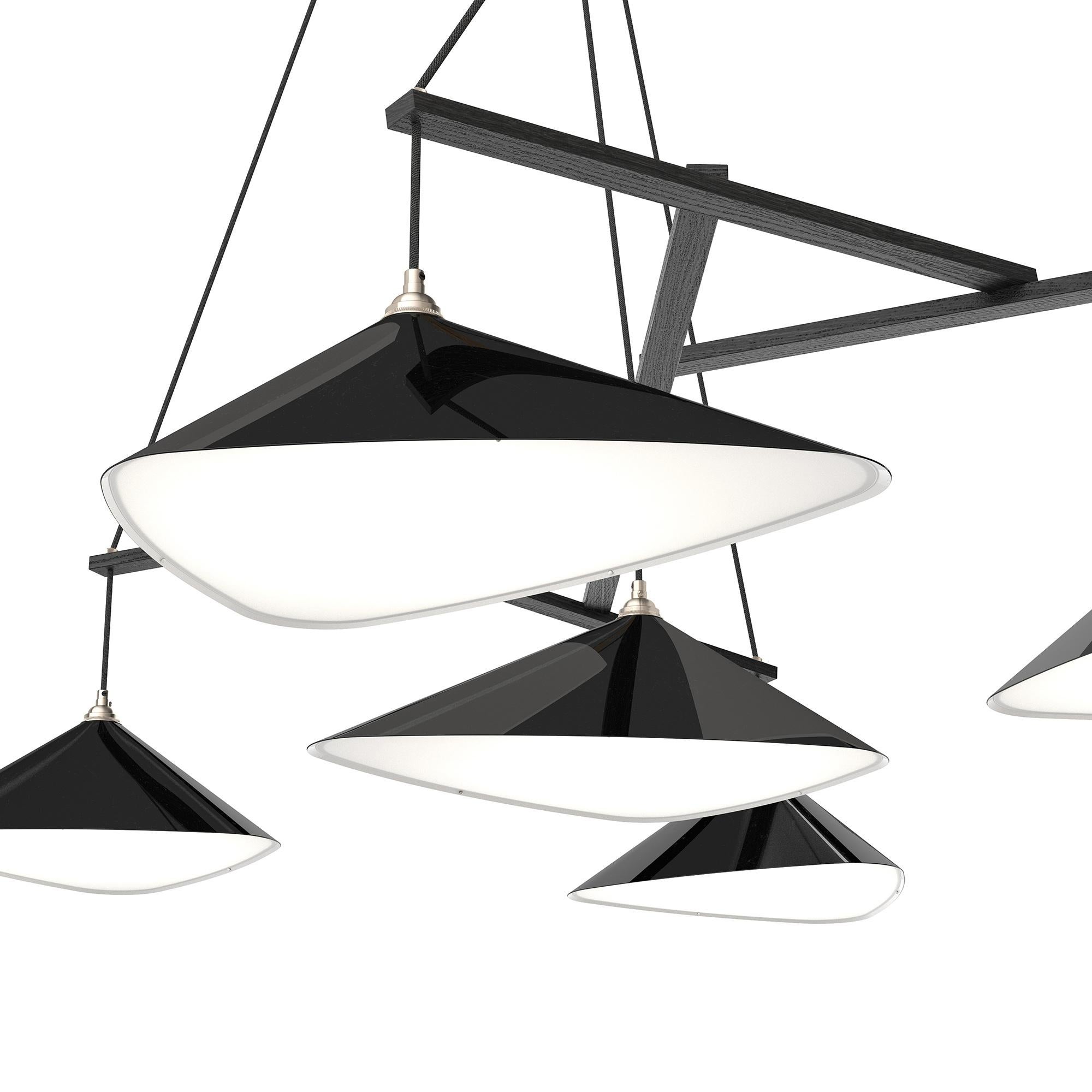 Monumental Daniel Becker 'Emily 13' Chandelier in Glossy Black for Moss Objects In New Condition For Sale In Glendale, CA