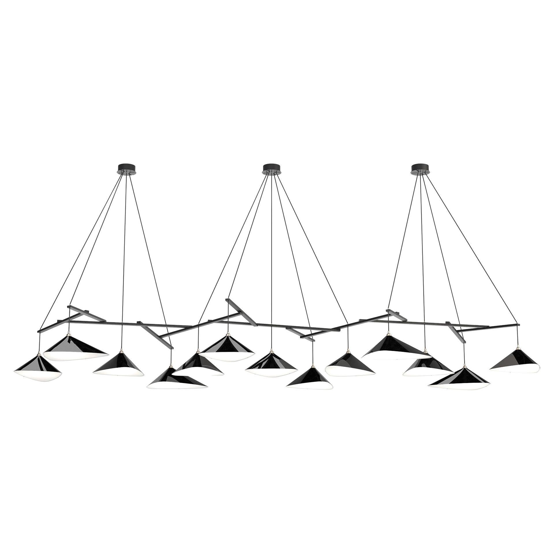 Monumental Daniel Becker 'Emily 13' Chandelier in Glossy Black & Black Oak Frame For Sale