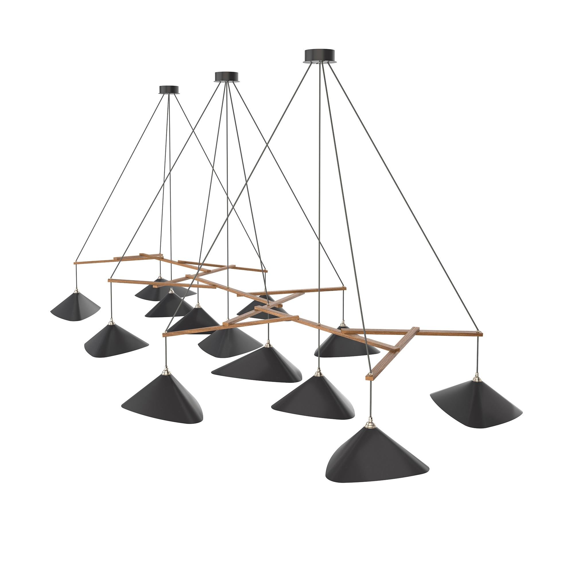 Mid-Century Modern Monumental Daniel Becker Emily 13 Chandelier in Anthracite for Moss Objects For Sale