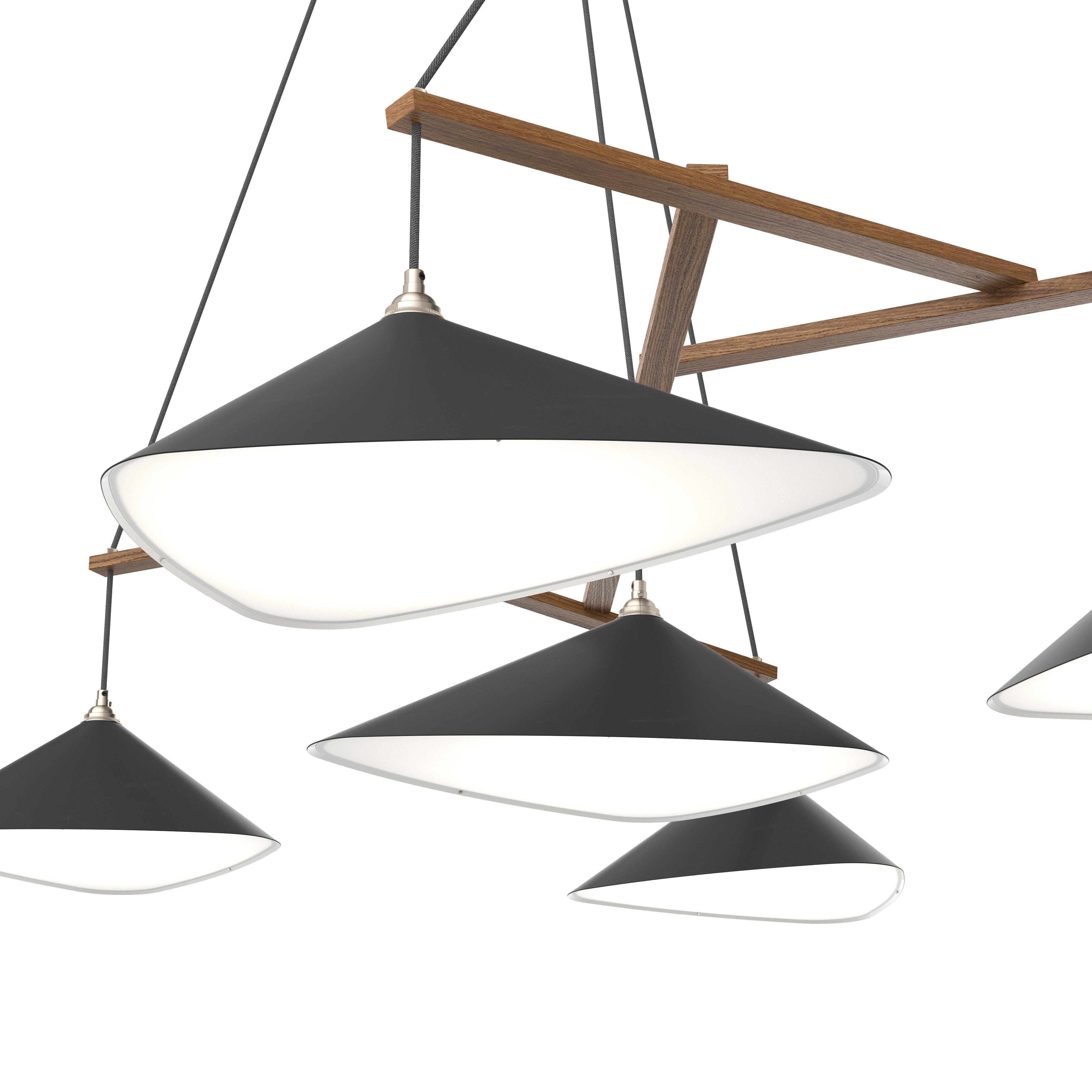 Mid-Century Modern Monumental Daniel Becker 'Emily 7' Chandelier in Anthracite/Oak for Moss Objects For Sale