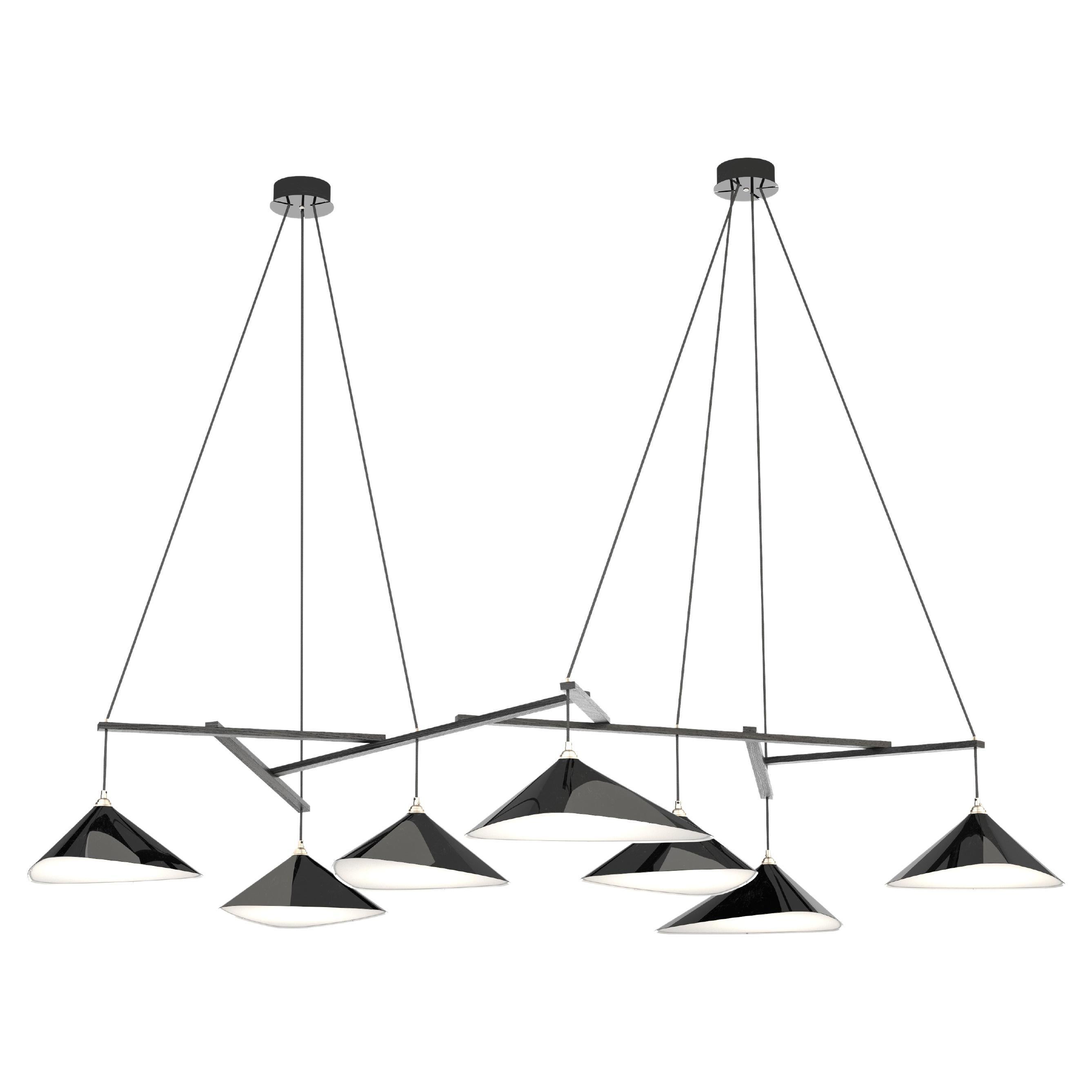 Monumental Daniel Becker Emily 7 Chandelier in Glossy Black for Moss Objects For Sale