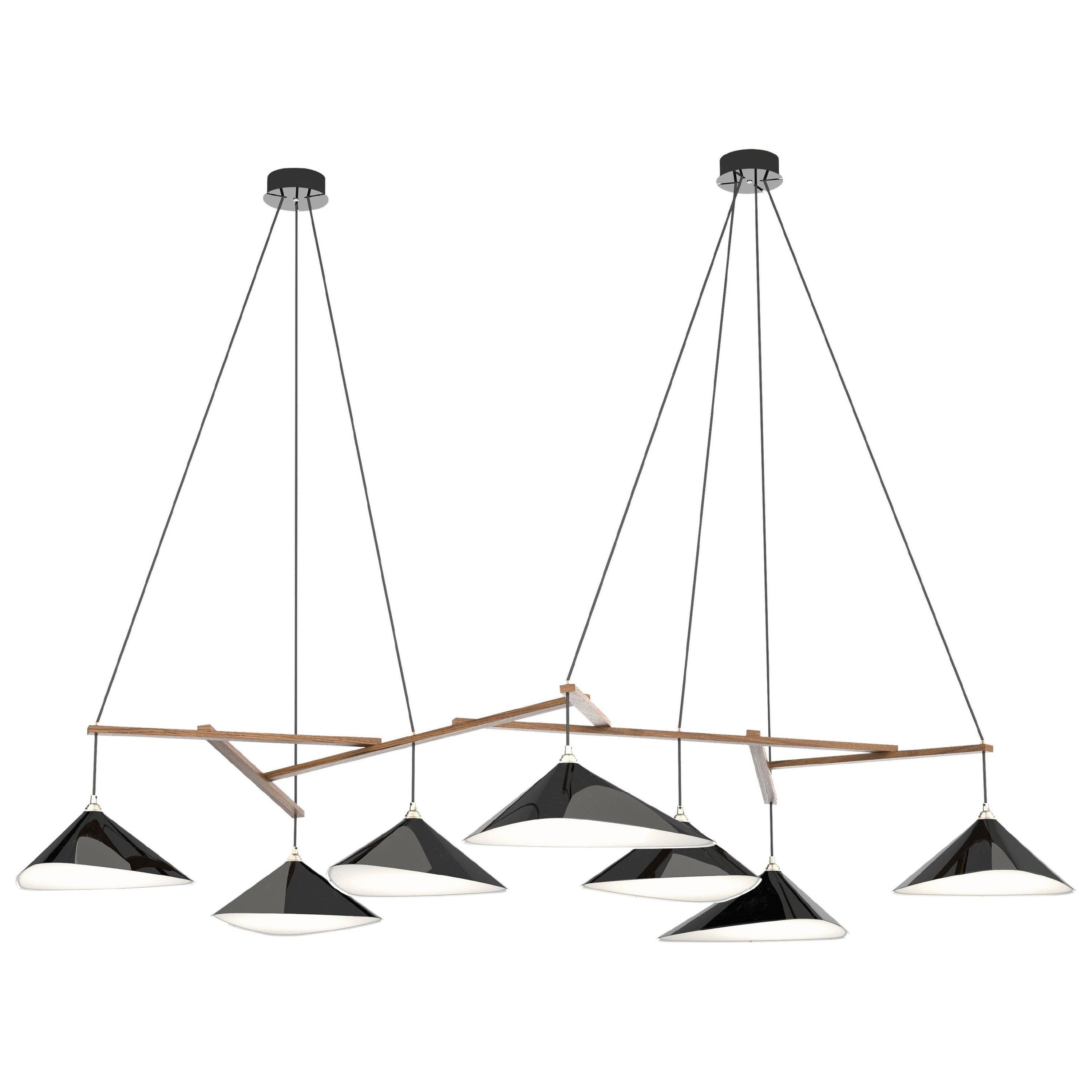 Monumental 'Emily 7' Chandelier in Glossy Black and Oak for Moss Objects