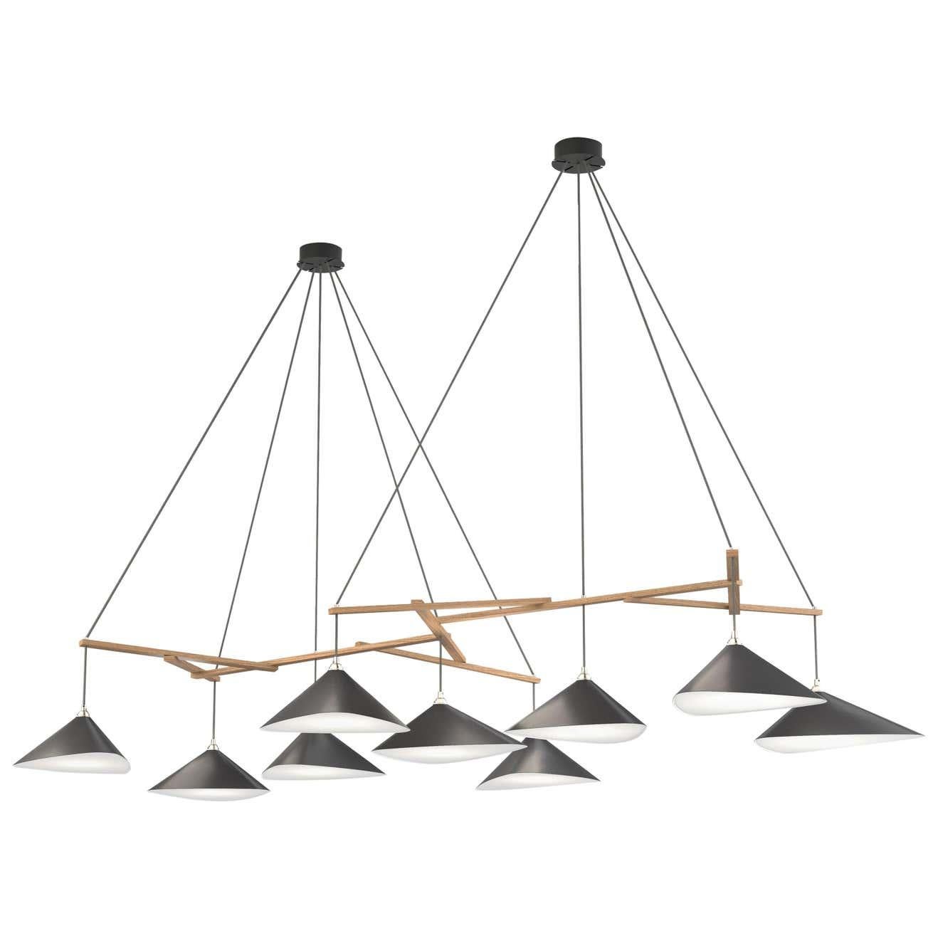 Monumental Daniel Becker Emily 9 Chandelier in Glossy Black/Oak for Moss Objects For Sale 3