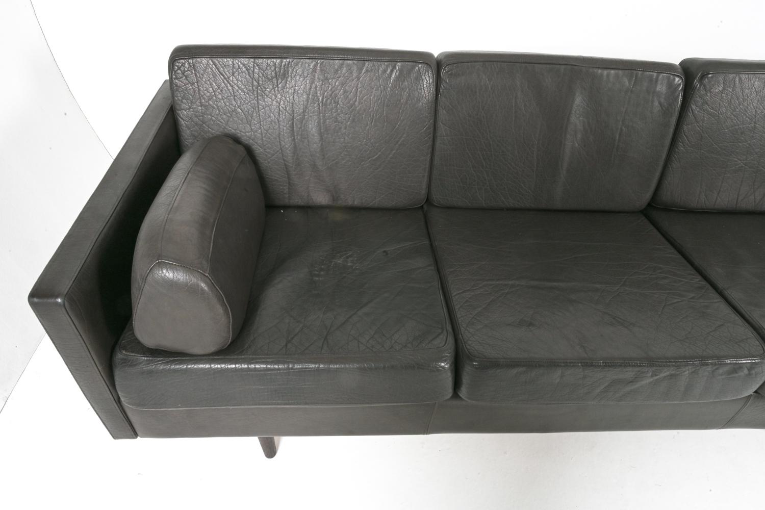 Monumental Danish Buffalo Leather & Oak Sofa, c. 1960's For Sale 7