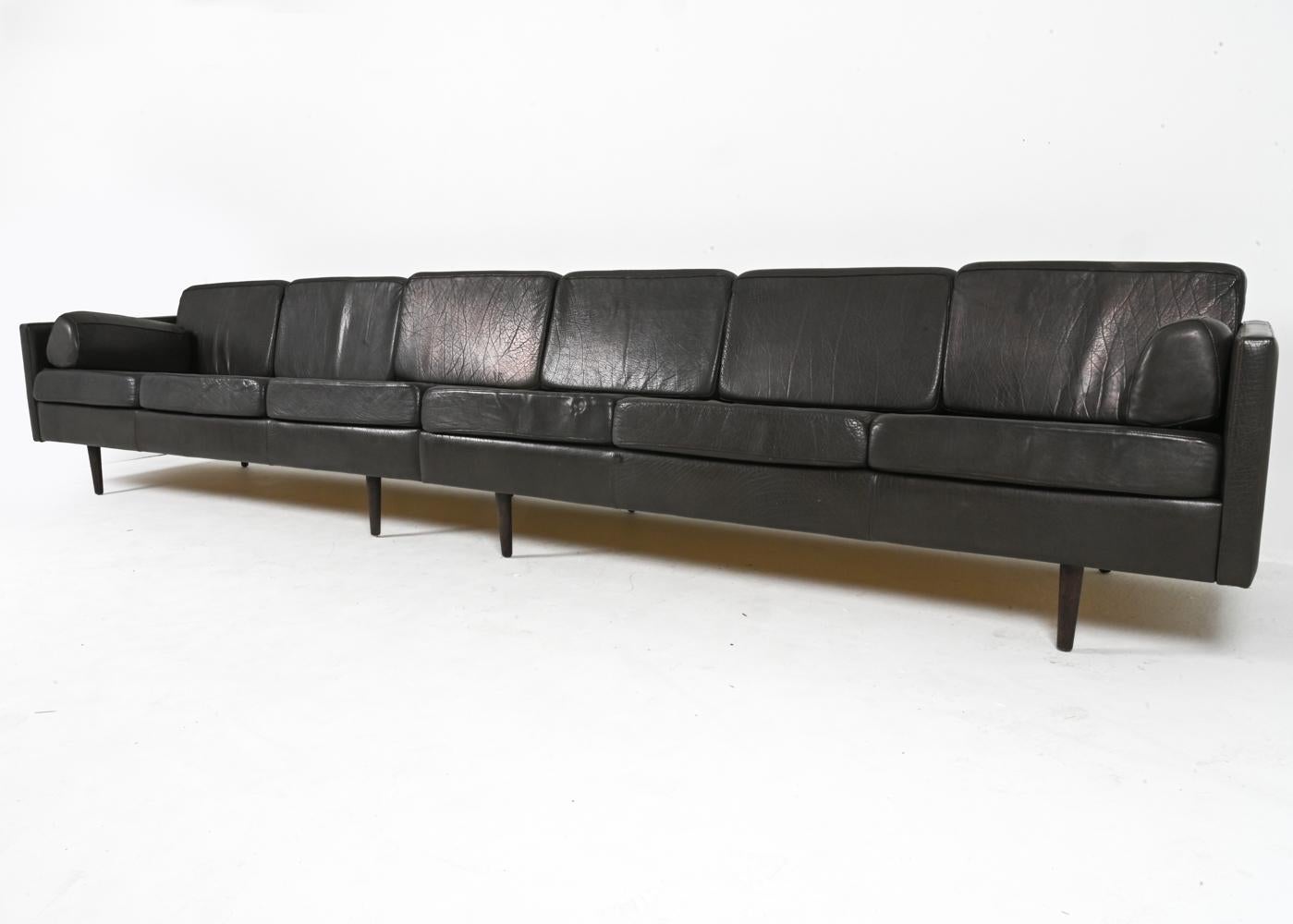 Monumental Danish Buffalo Leather & Oak Sofa, c. 1960's In Good Condition For Sale In Norwalk, CT