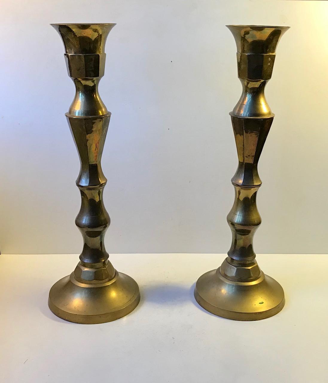 Monumental Danish Church Candleholders in Brass, 1950s In Good Condition For Sale In Esbjerg, DK