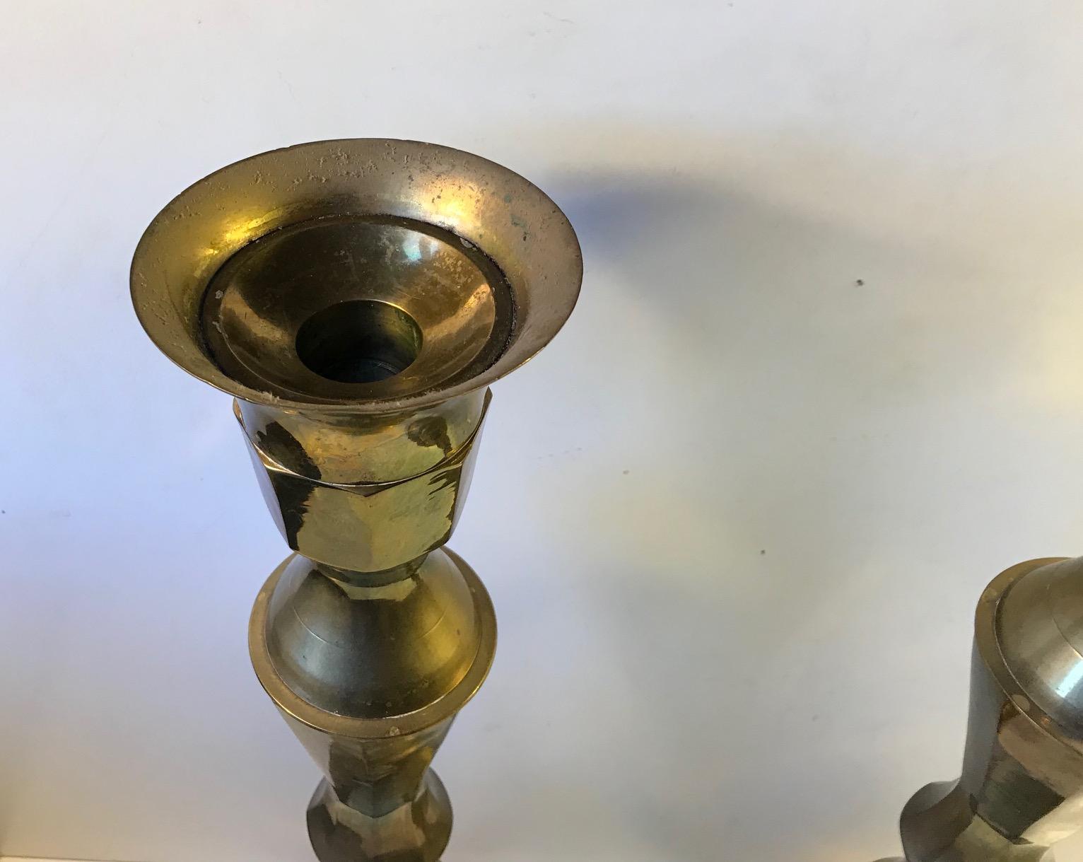 Mid-20th Century Monumental Danish Church Candleholders in Brass, 1950s For Sale
