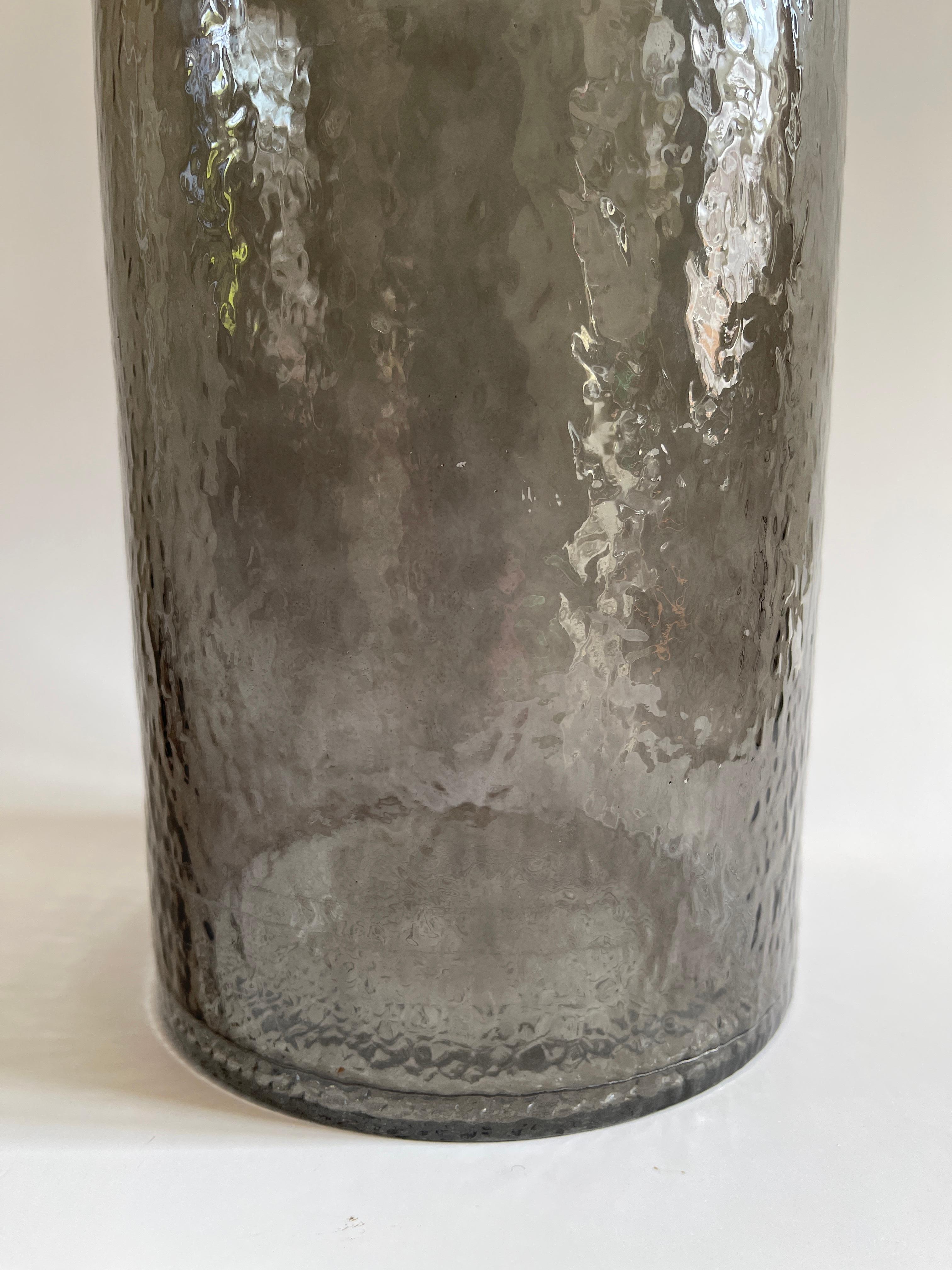 Monumental Danish Modern Rippled Smoke Glass Bottle Vase In Good Condition For Sale In New York, NY