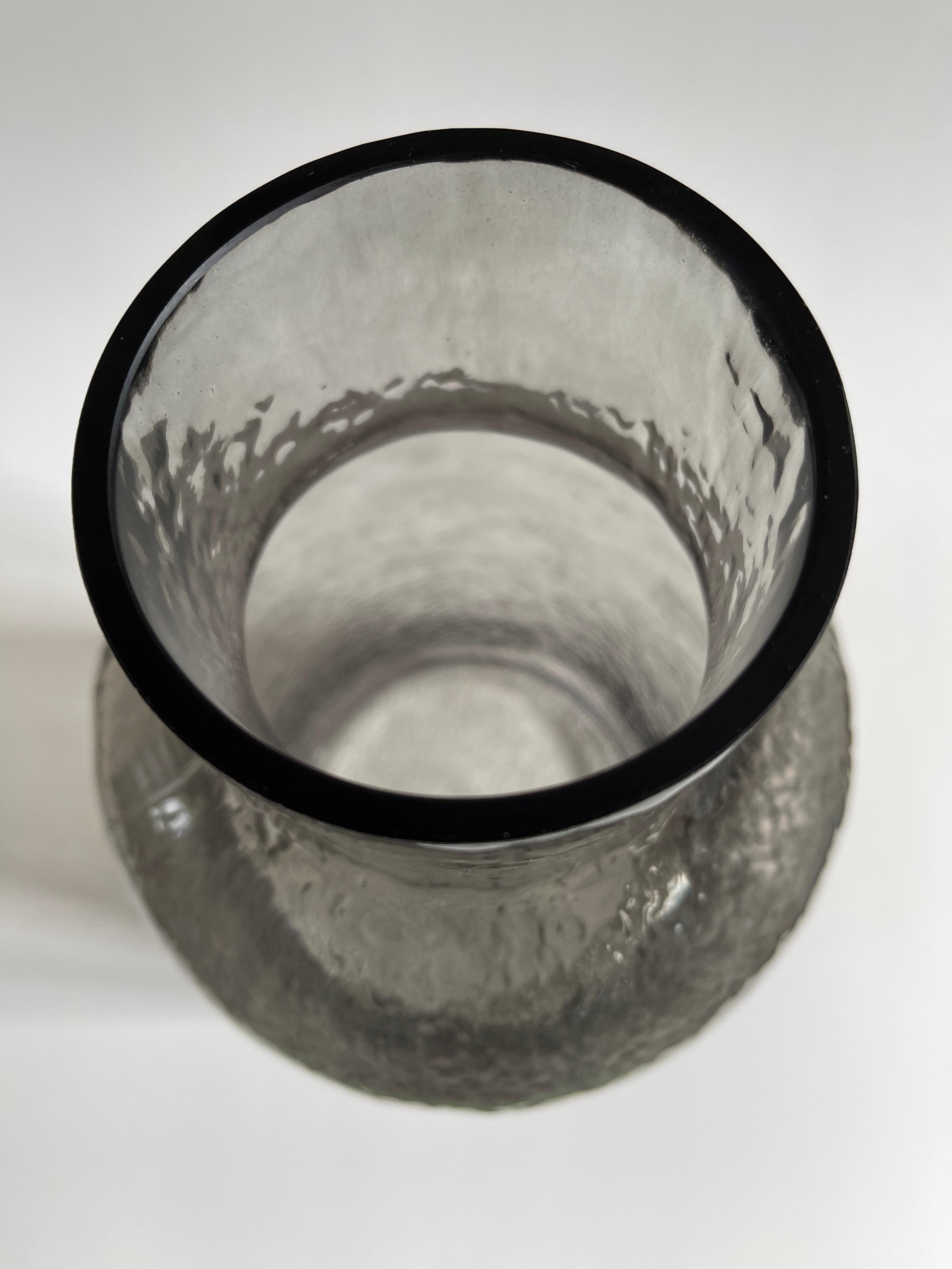 Art Glass Monumental Danish Modern Rippled Smoke Glass Bottle Vase For Sale