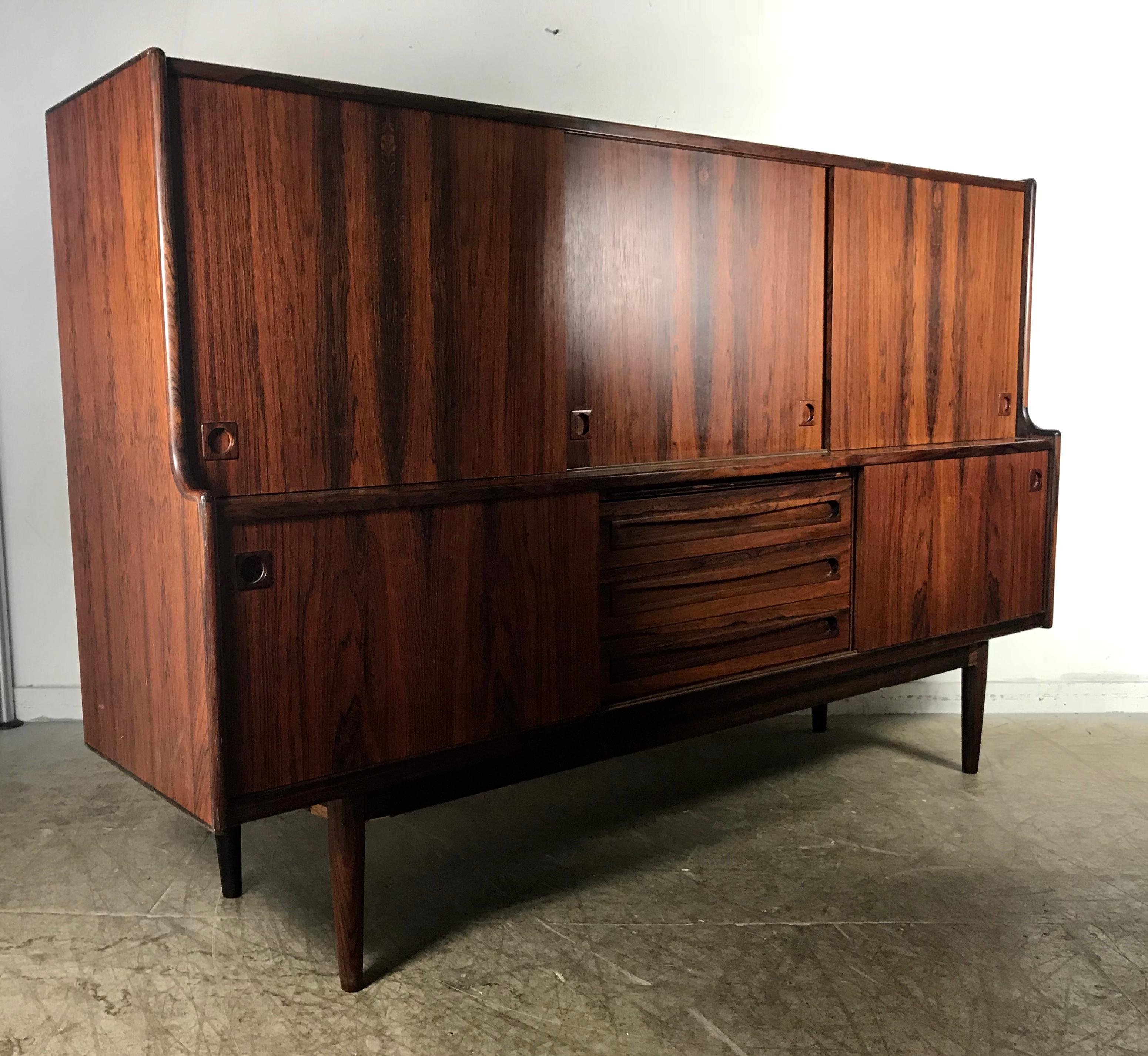 Birch Monumental Danish Rosewood Credenza / Bar Cabinet For Sale