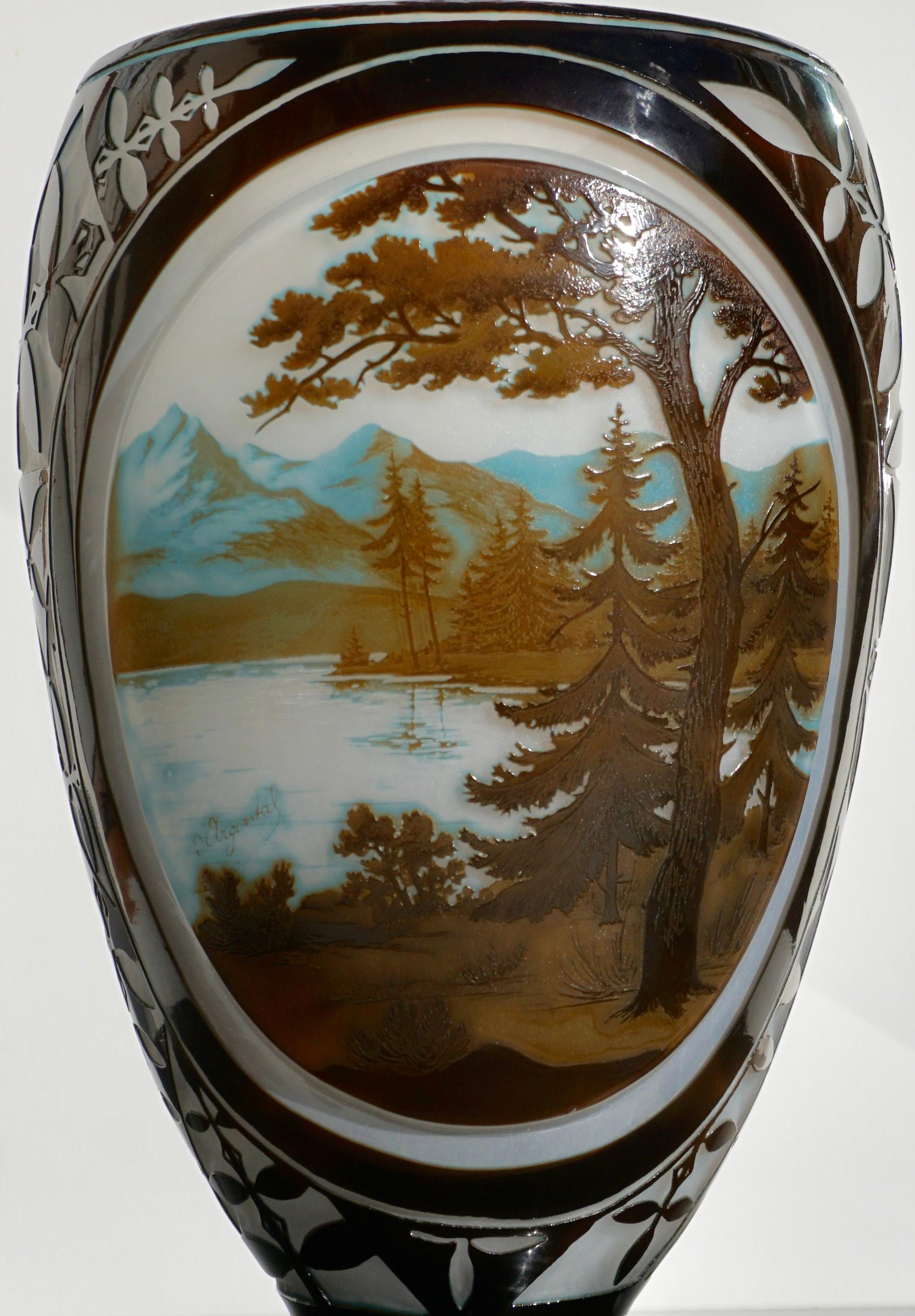 Carved Monumental D’Argental Paul Nicolas Cameo Landscape Vase For Sale