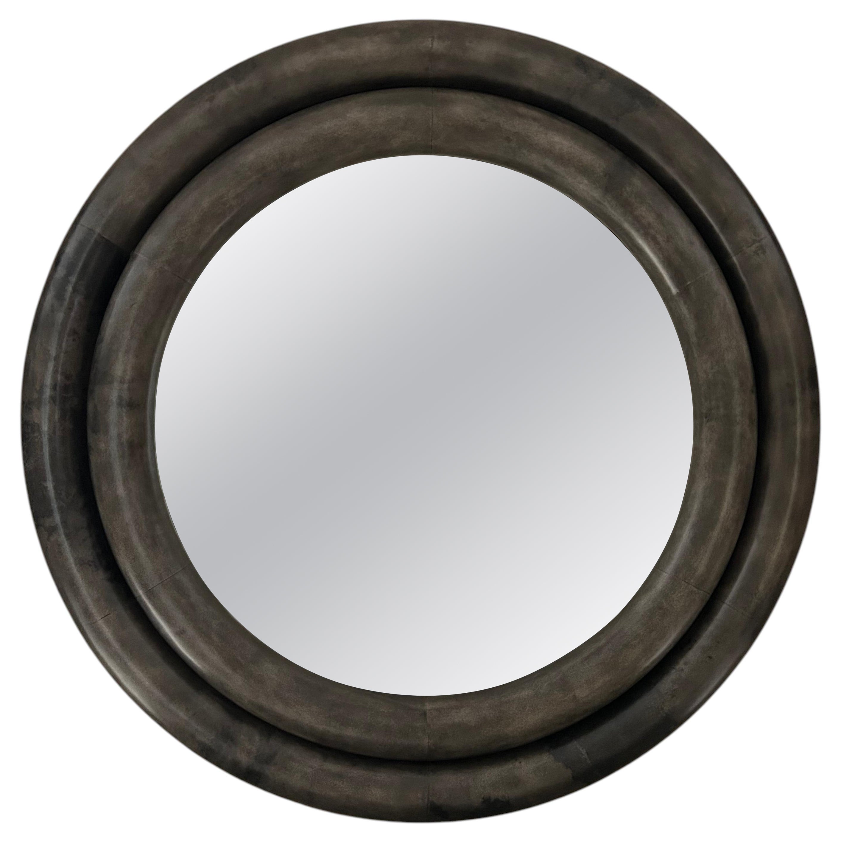 Monumental Dark Grey Chunky Round Mirror by Julian Chichester en vente