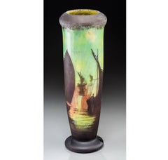 Monumental Daum Nancy Art Nouveau Sailboats Cameo Vase, 1900