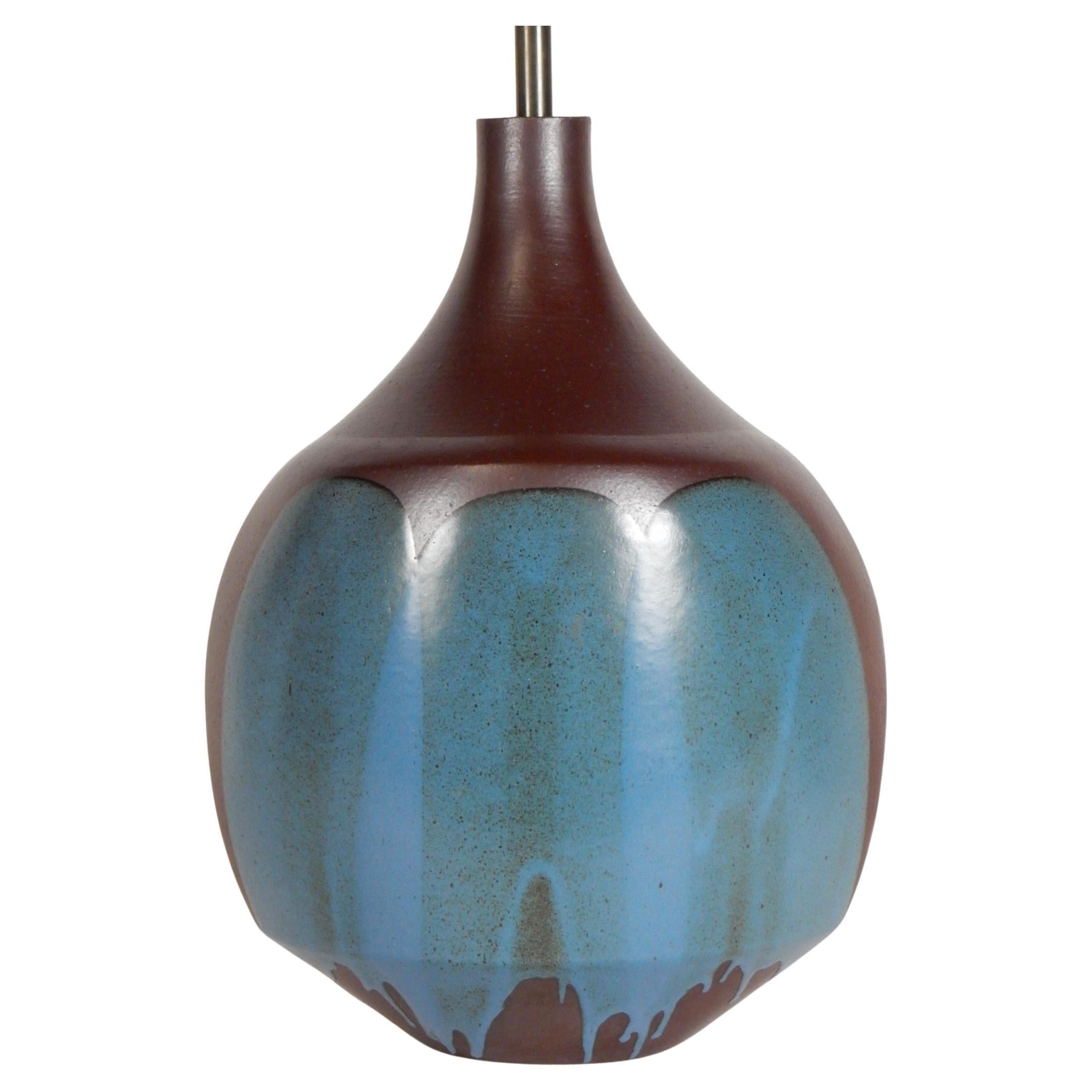 Monumental David Cressey Turquoise Studio Pottery Lamp Mid-Century Modern (lampe en poterie)