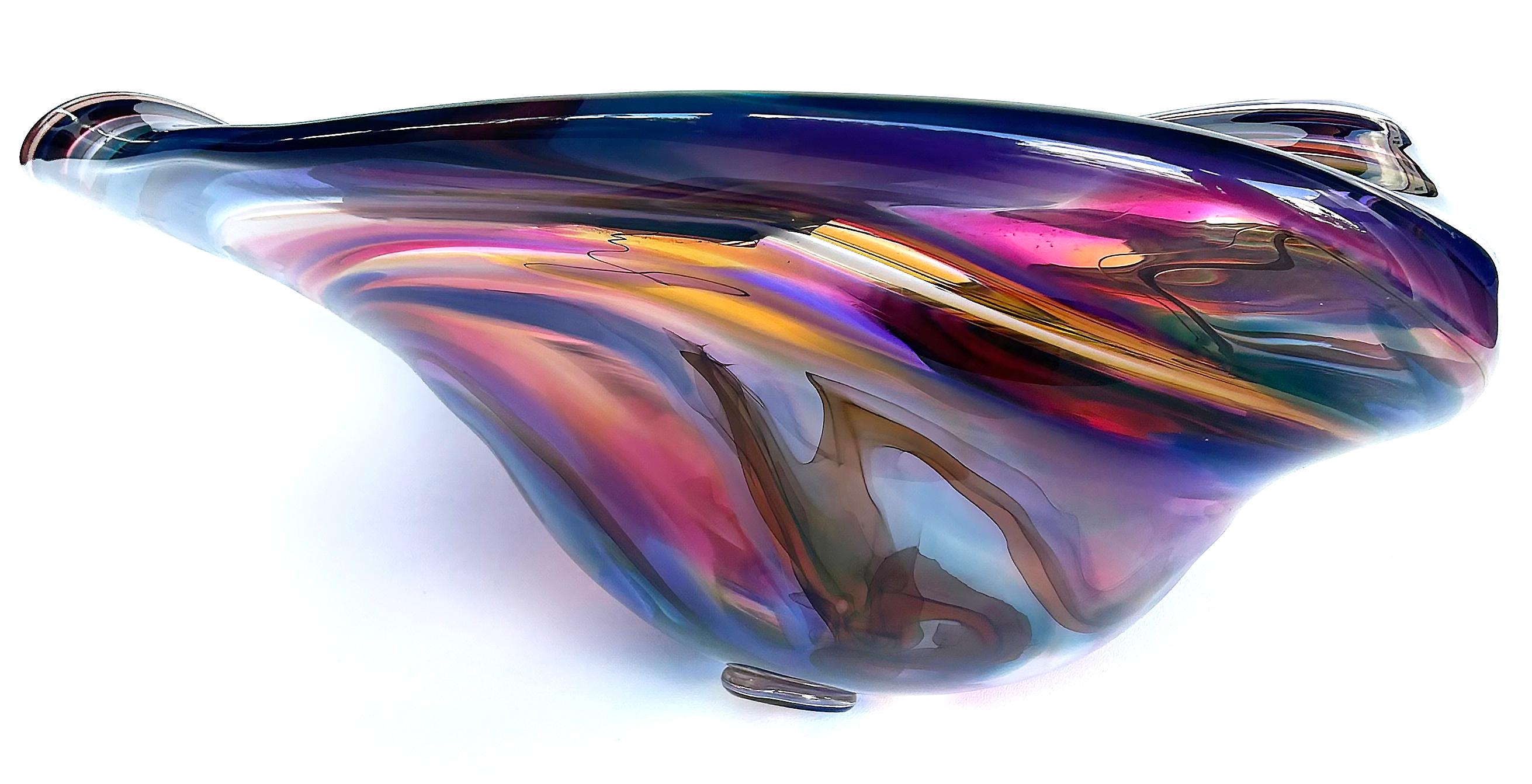 Monumental David Goldhagen Blown Art Glass Centerpiece Bowl, American For Sale 4