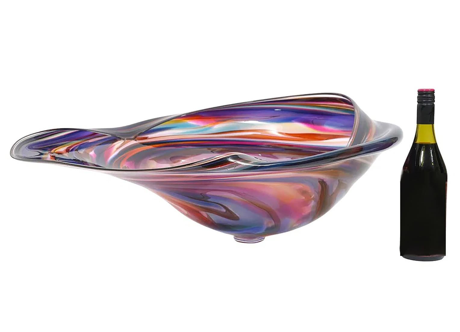 Modern Monumental David Goldhagen Blown Art Glass Centerpiece Bowl, American For Sale
