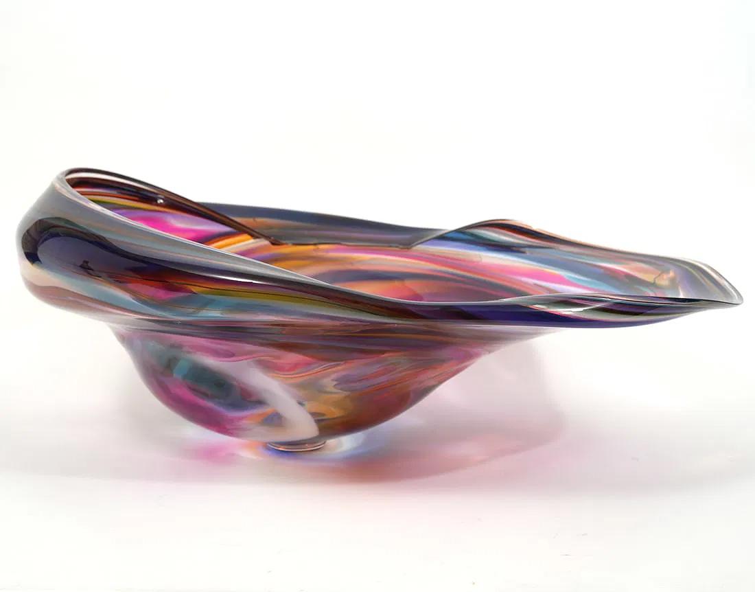 Hand-Crafted Monumental David Goldhagen Blown Art Glass Centerpiece Bowl, American For Sale