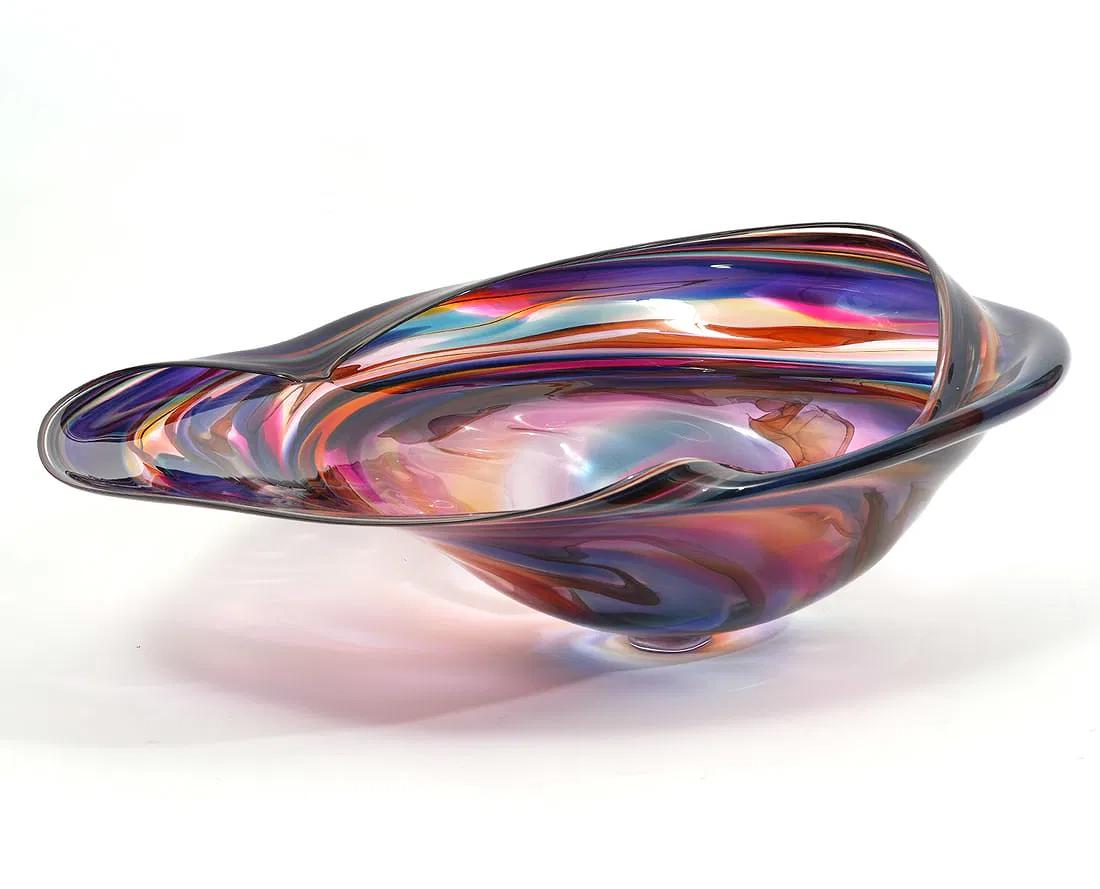 Monumental David Goldhagen Blown Art Glass Centerpiece Bowl, American In Good Condition For Sale In Miami, FL