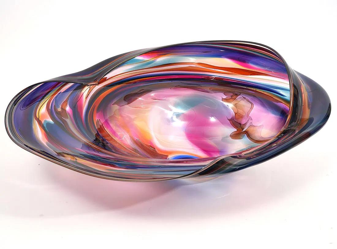 Contemporary Monumental David Goldhagen Blown Art Glass Centerpiece Bowl, American For Sale