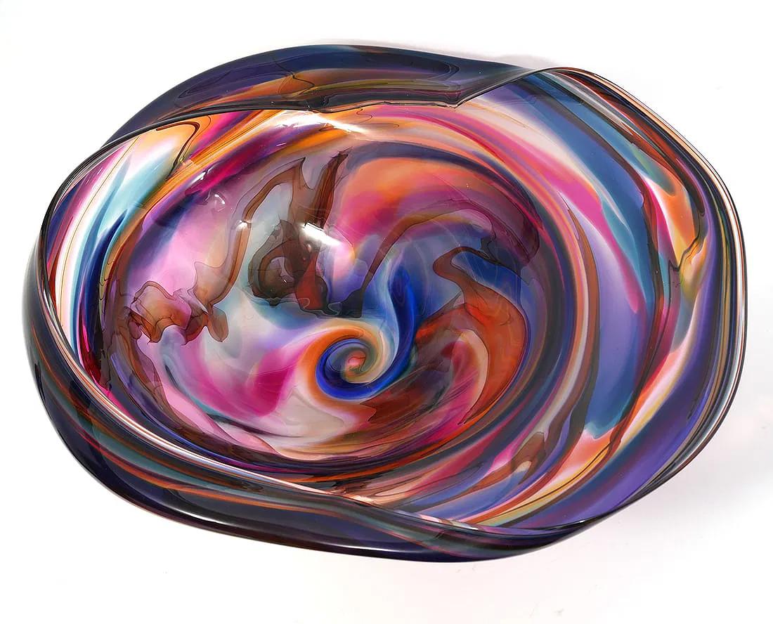 Monumental David Goldhagen Blown Art Glass Centerpiece Bowl, American For Sale 1