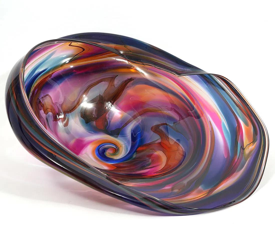 Monumental David Goldhagen Blown Art Glass Centerpiece Bowl, American For Sale 2