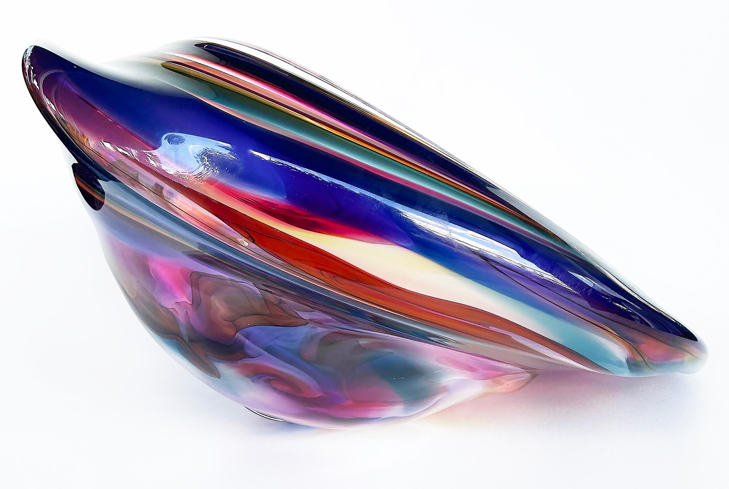 Monumental David Goldhagen Blown Art Glass Centerpiece Bowl, American For Sale 3