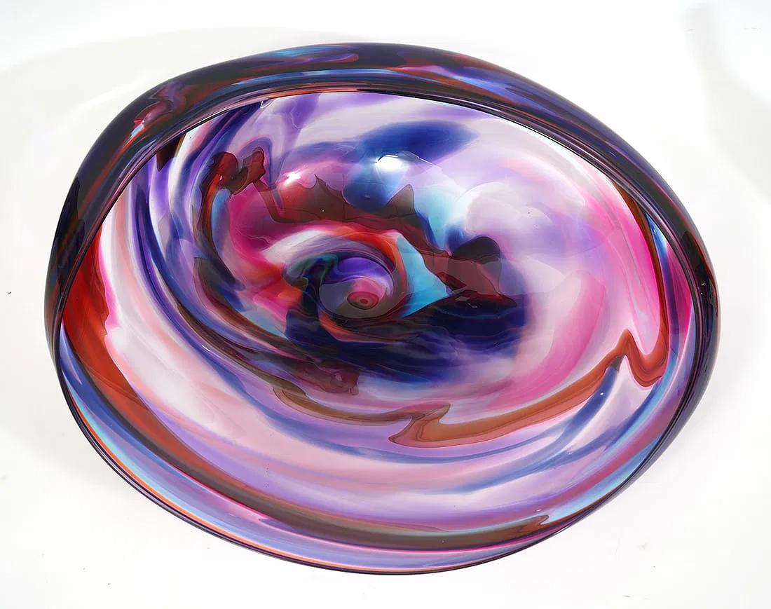 American Monumental David Goldhagen Blown Art Glass Centerpiece Bowl For Sale