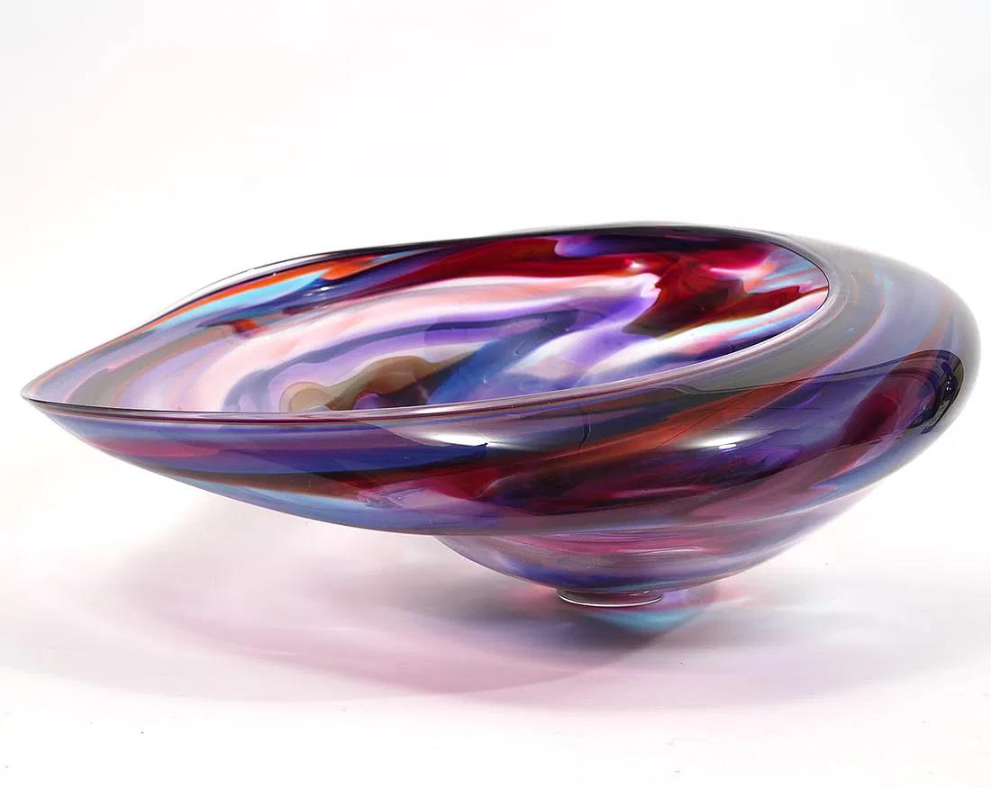 Contemporary Monumental David Goldhagen Blown Art Glass Centerpiece Bowl For Sale