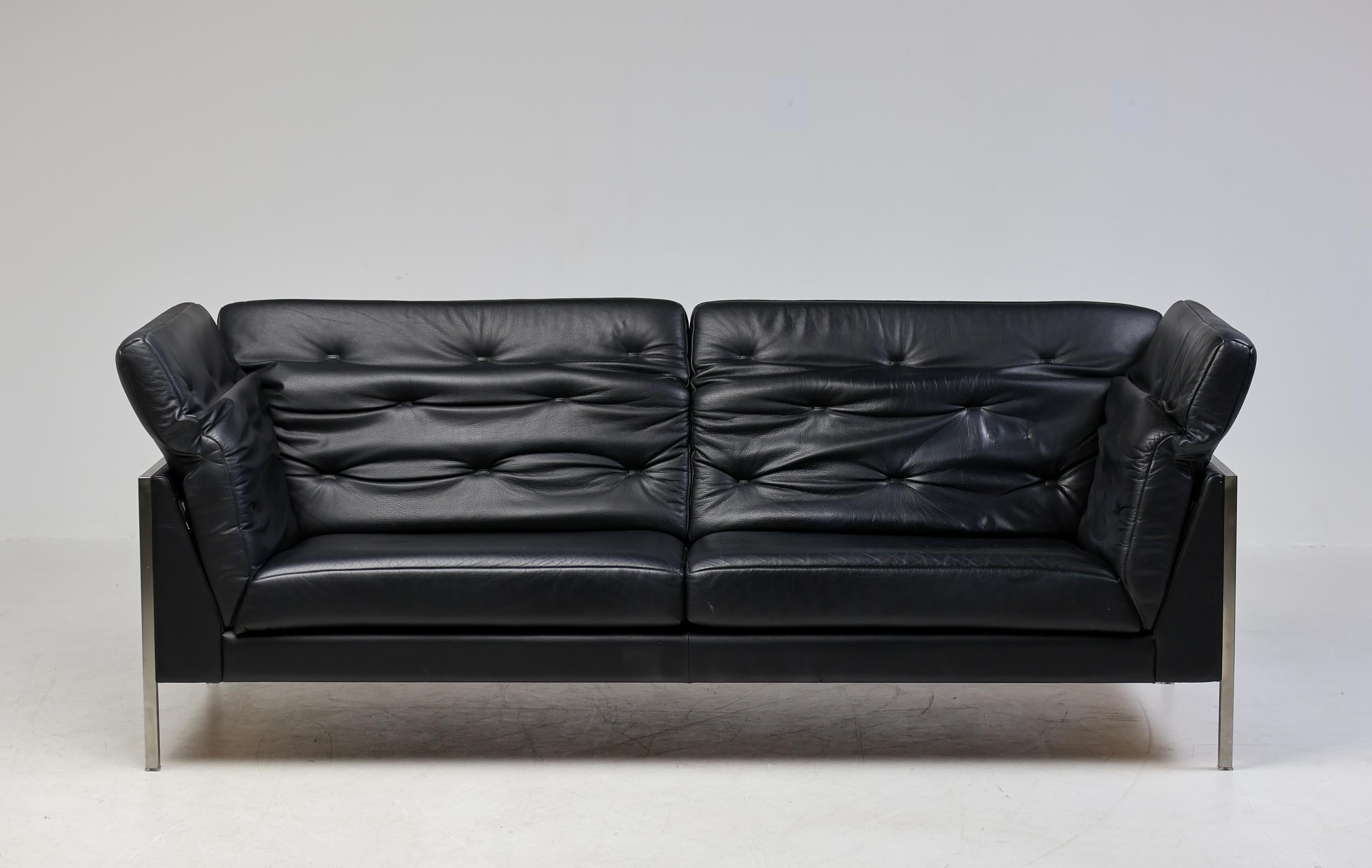 Contemporary Monumental De Sede DS 540 Sofa Set in Black Leather