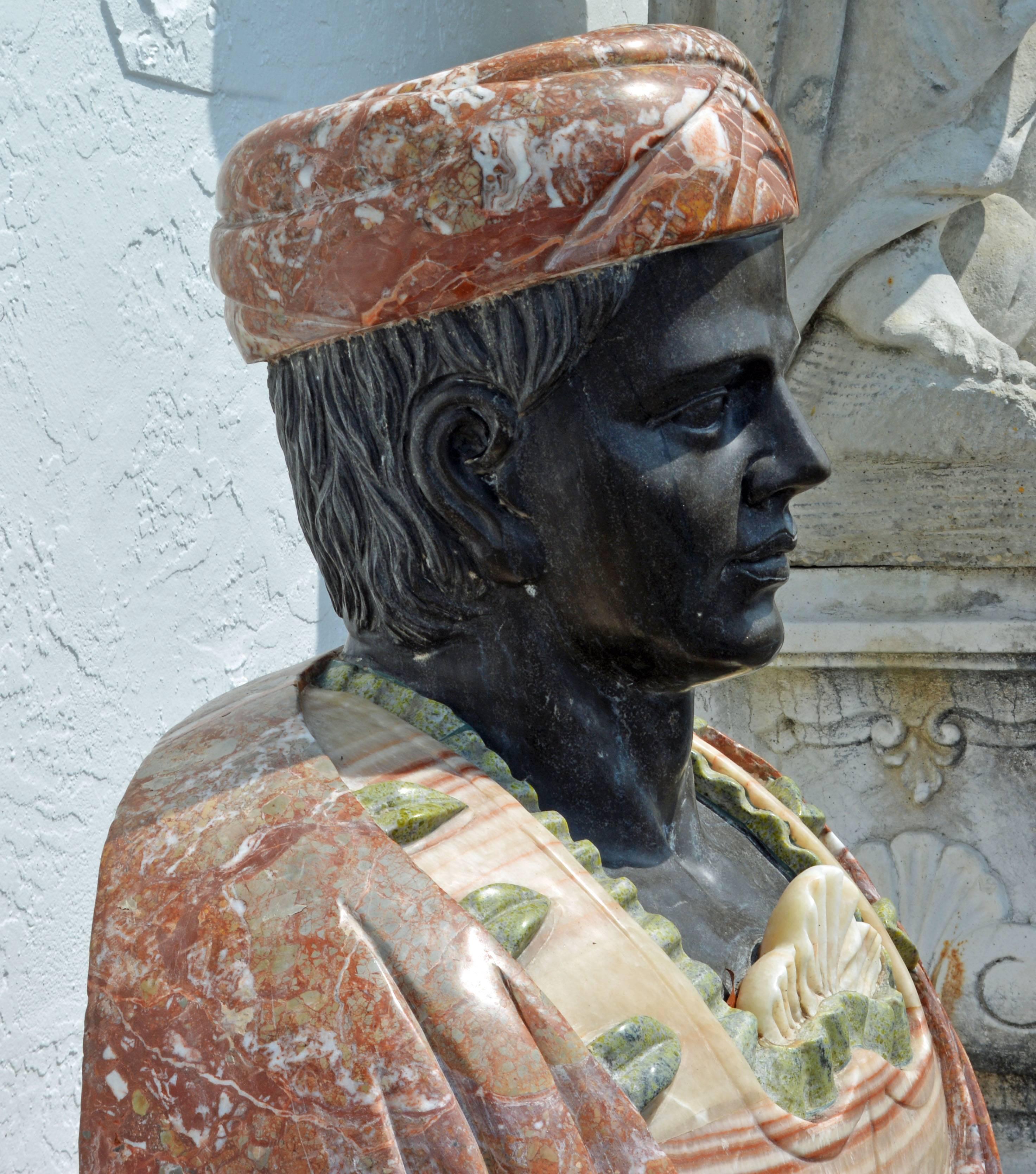 Baroque Revival Monumental Decorative Marble Bust of Oriental Dignitary Wearing Turban