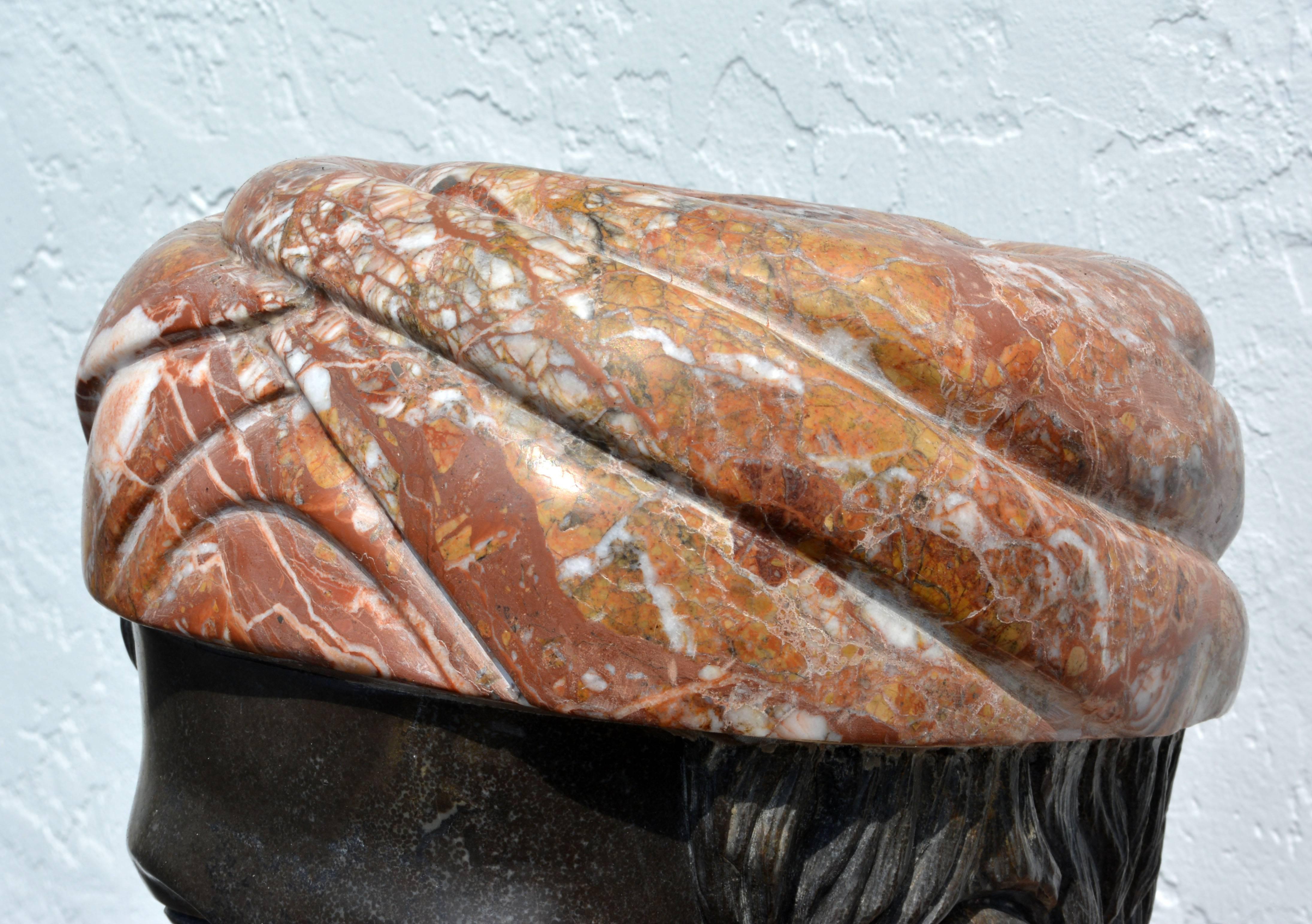 Monumental Decorative Marble Bust of Oriental Dignitary Wearing Turban In Good Condition In Ft. Lauderdale, FL