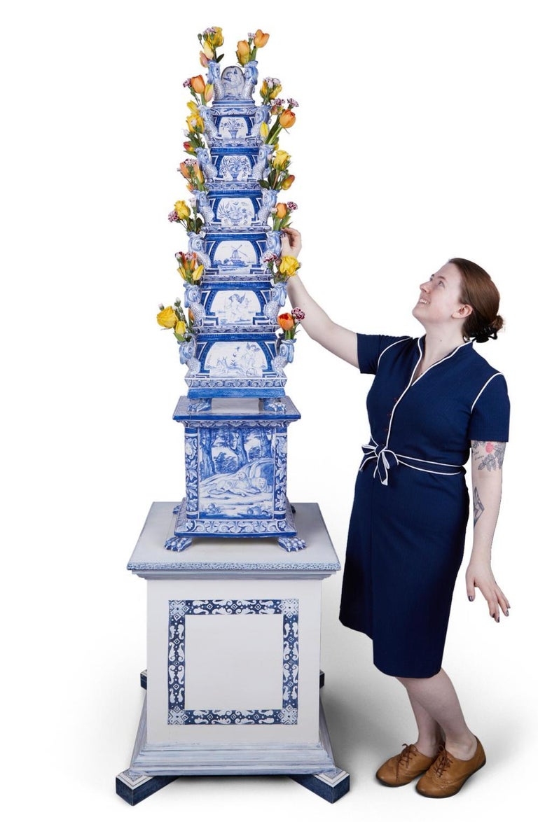 Monumental Delft Blue and White Tiered Tulipiere For Sale at 1stDibs