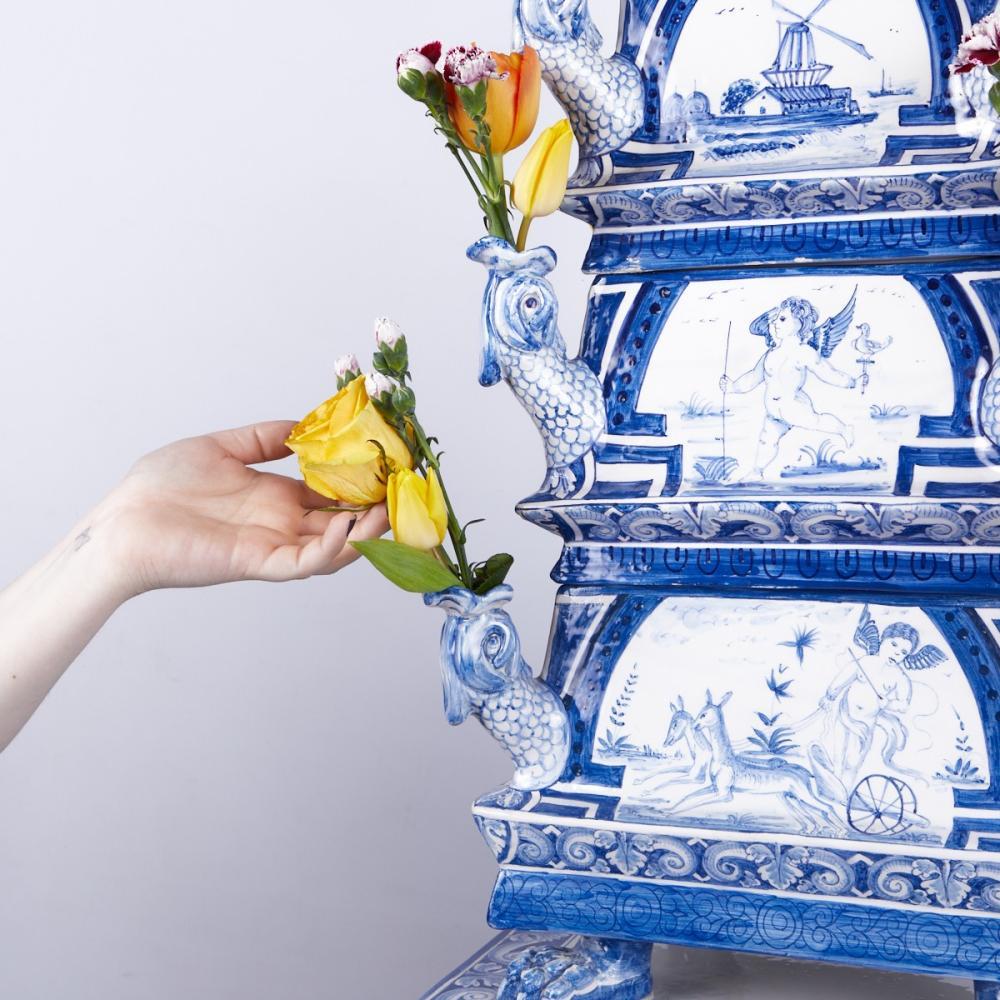 Baroque Monumental Delft Blue and White Tiered Tulipiere
