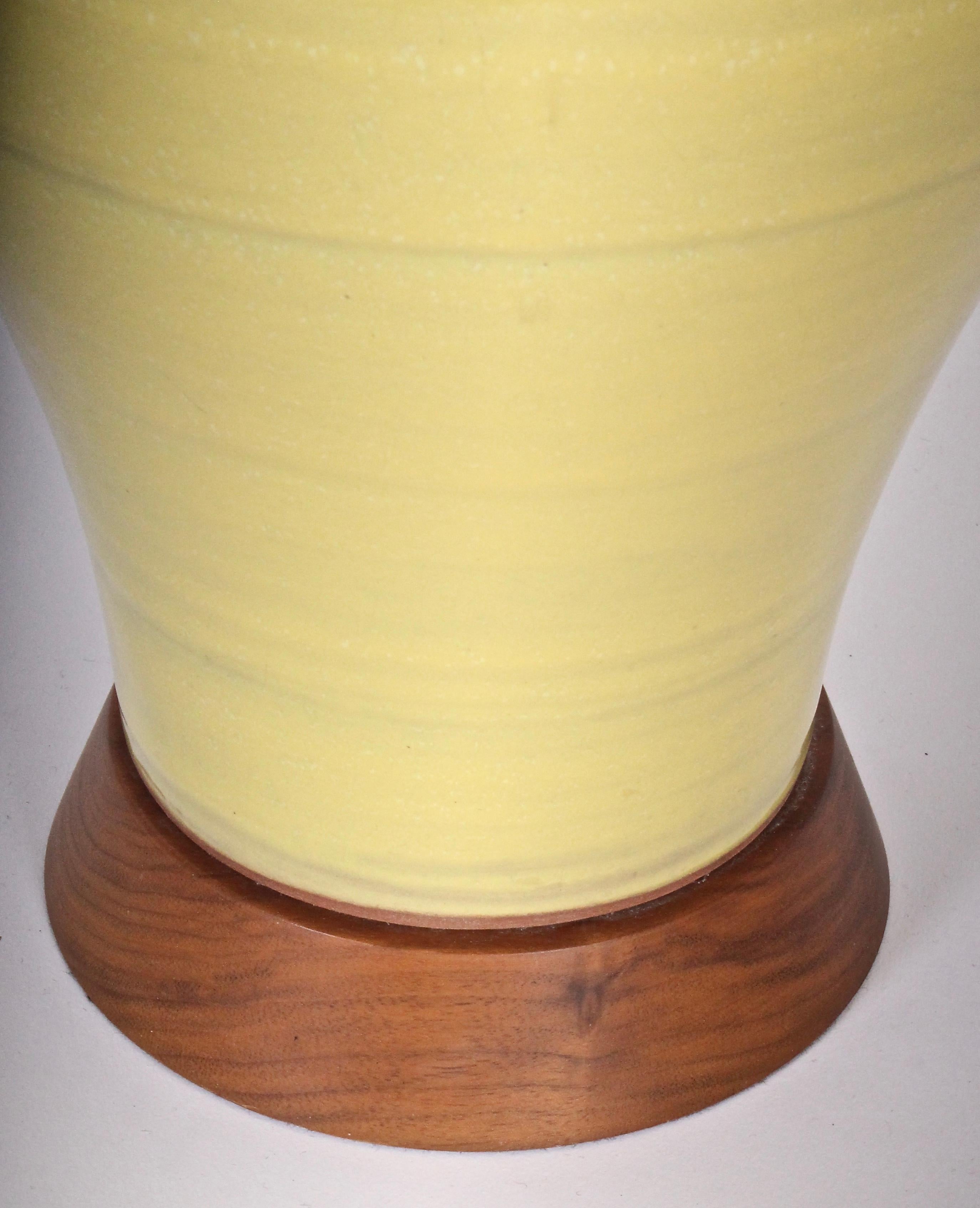 20th Century Monumental Design-Technics Bright Yellow Banded Art Pottery Table Lamp For Sale