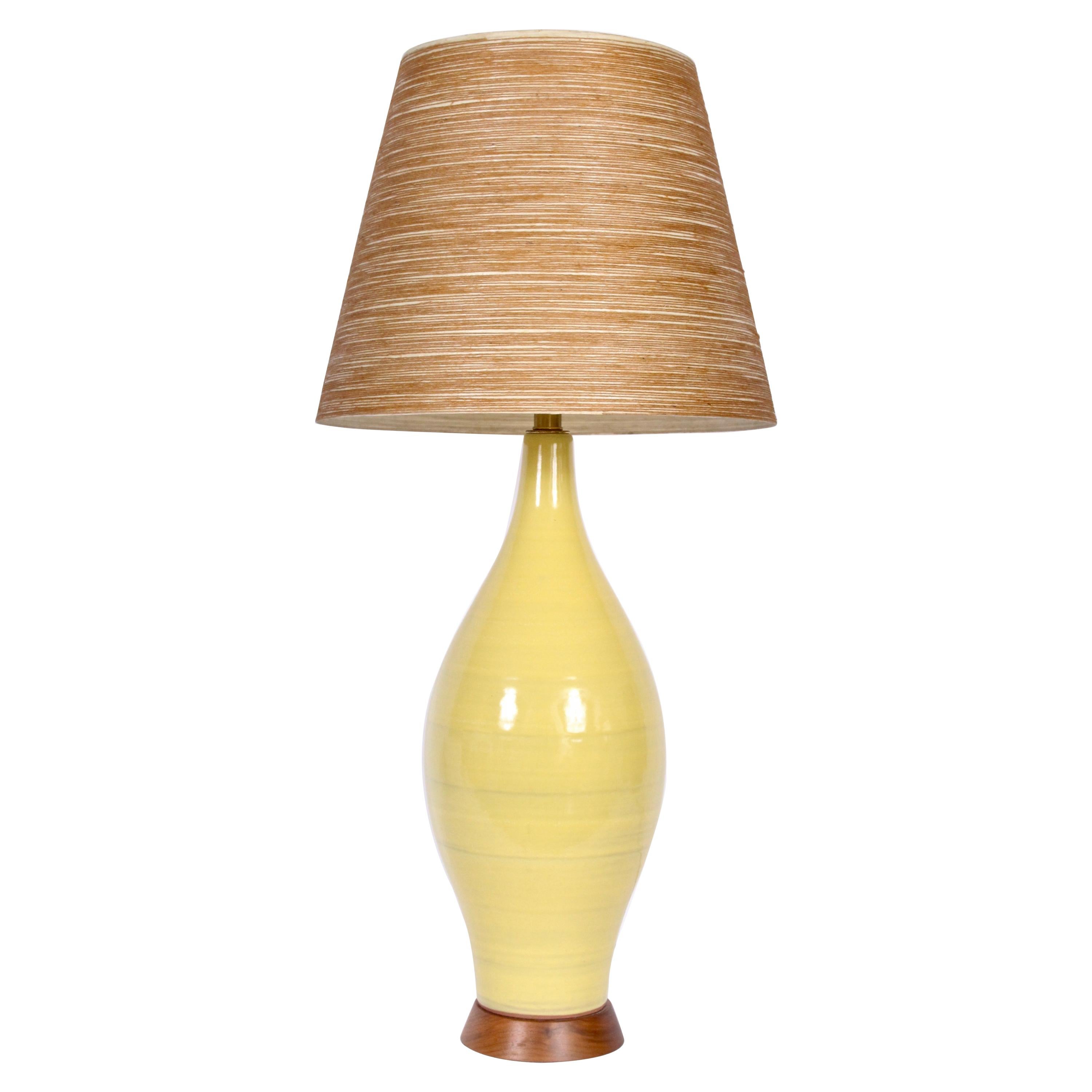 Monumental Design-Technics Bright Yellow Banded Art Pottery Table Lamp For Sale 1