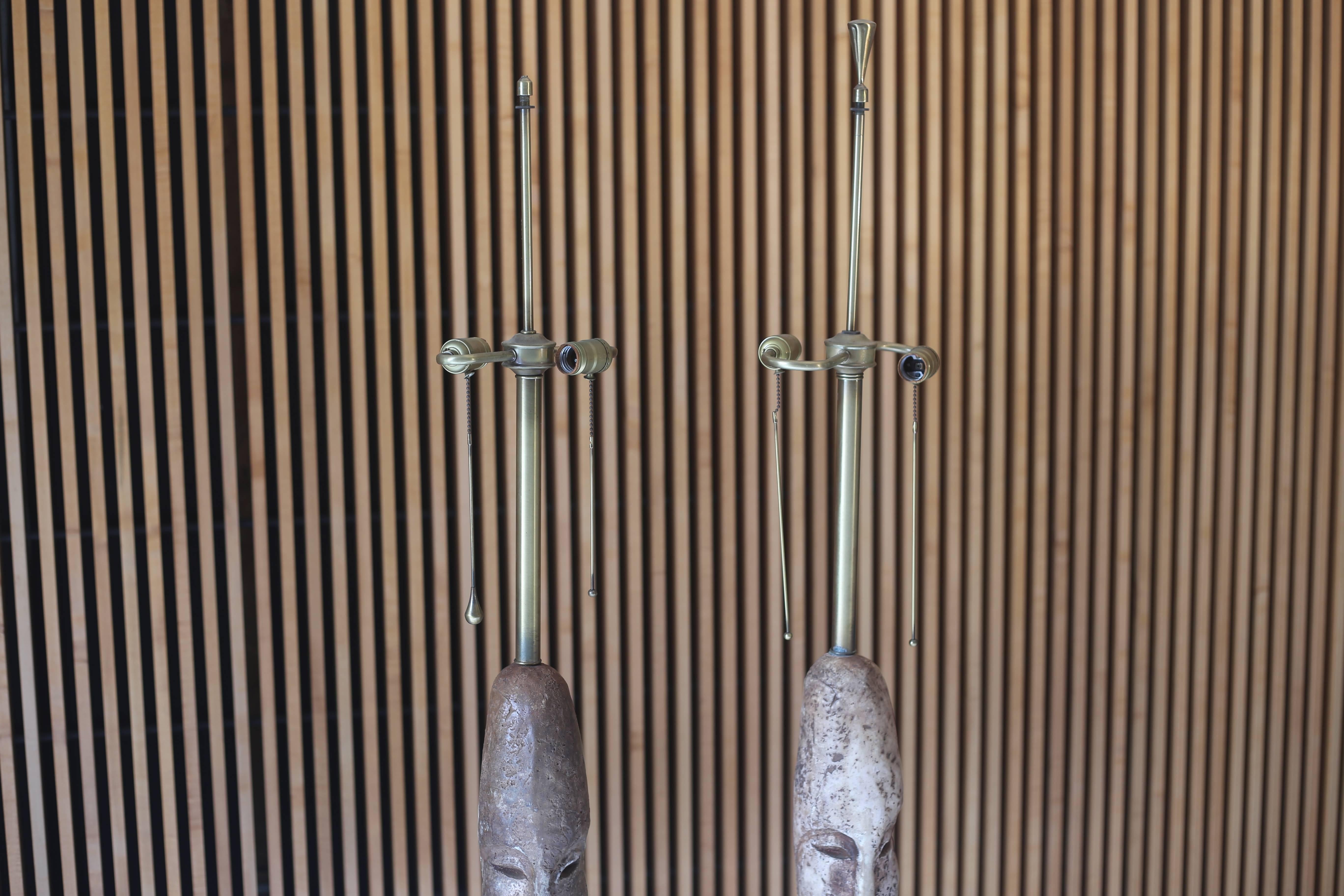 Mid-Century Modern Monumental Designer Tiki / African Tribal Figural Lamps, Pair
