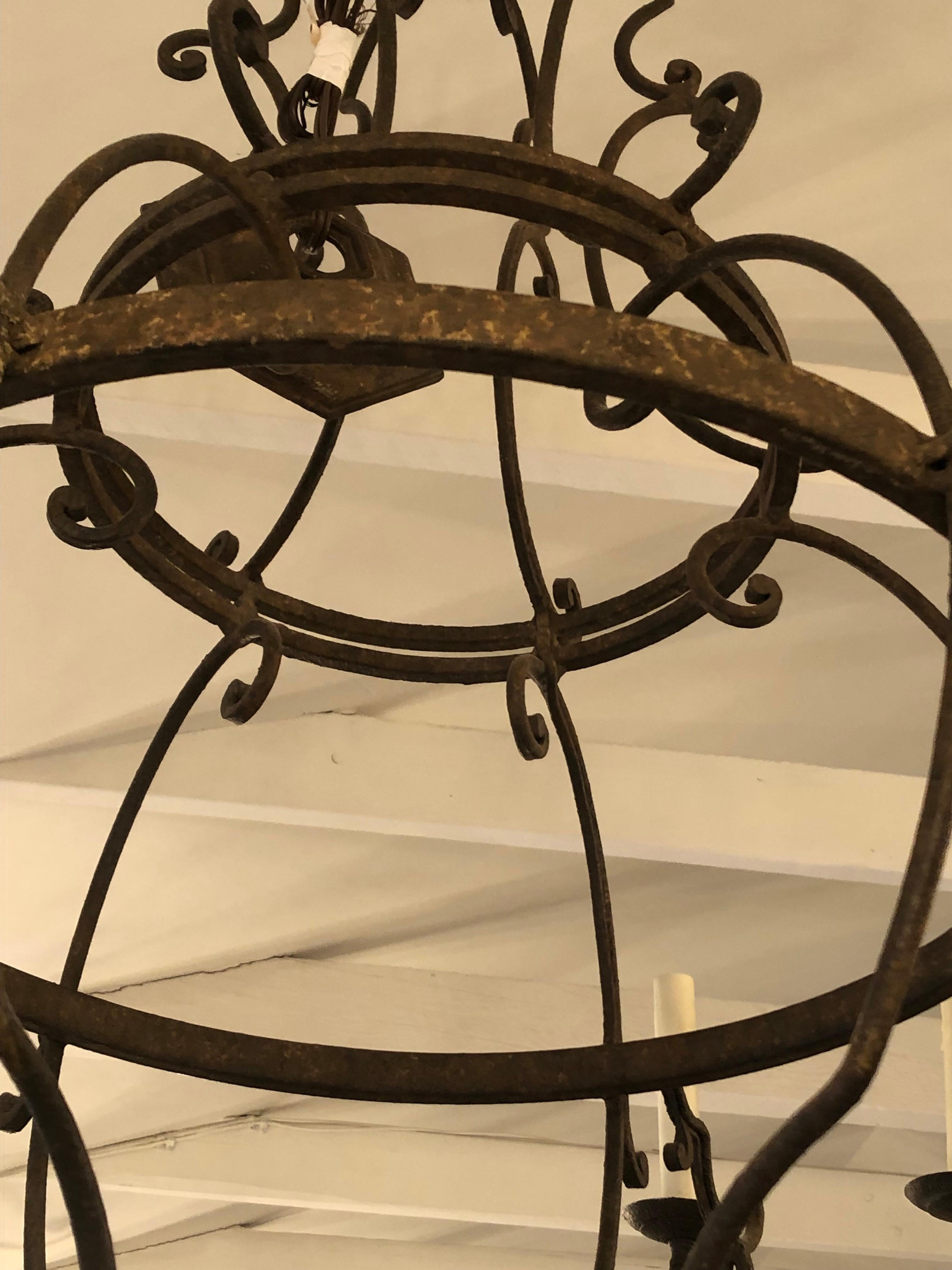 Monumental Designer Wrought Iron 12 Arm Chandelier In Good Condition In Hopewell, NJ
