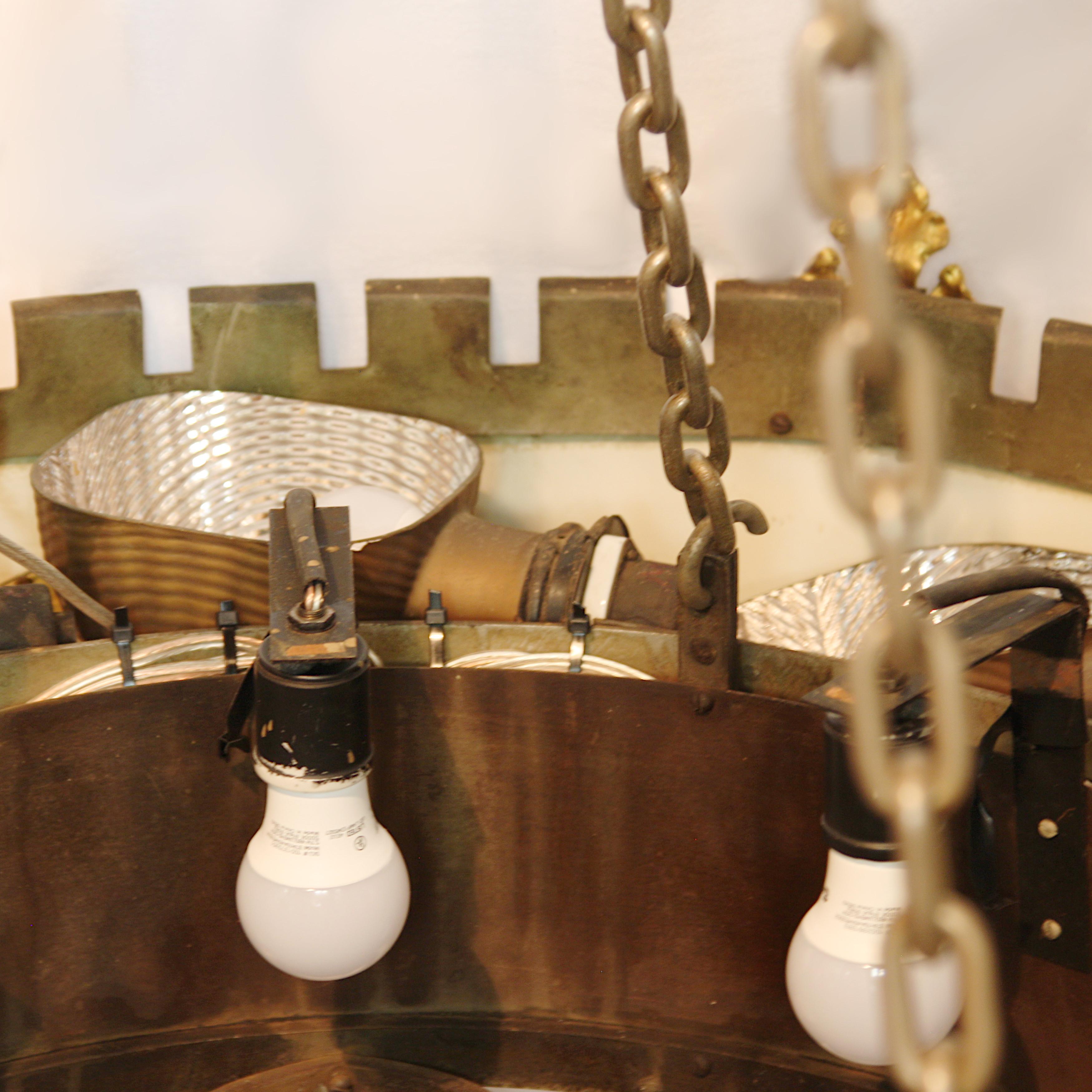 Monumental Detroit Gothic Medieval Renaissance Revival Brass & Steel Chandelier 10