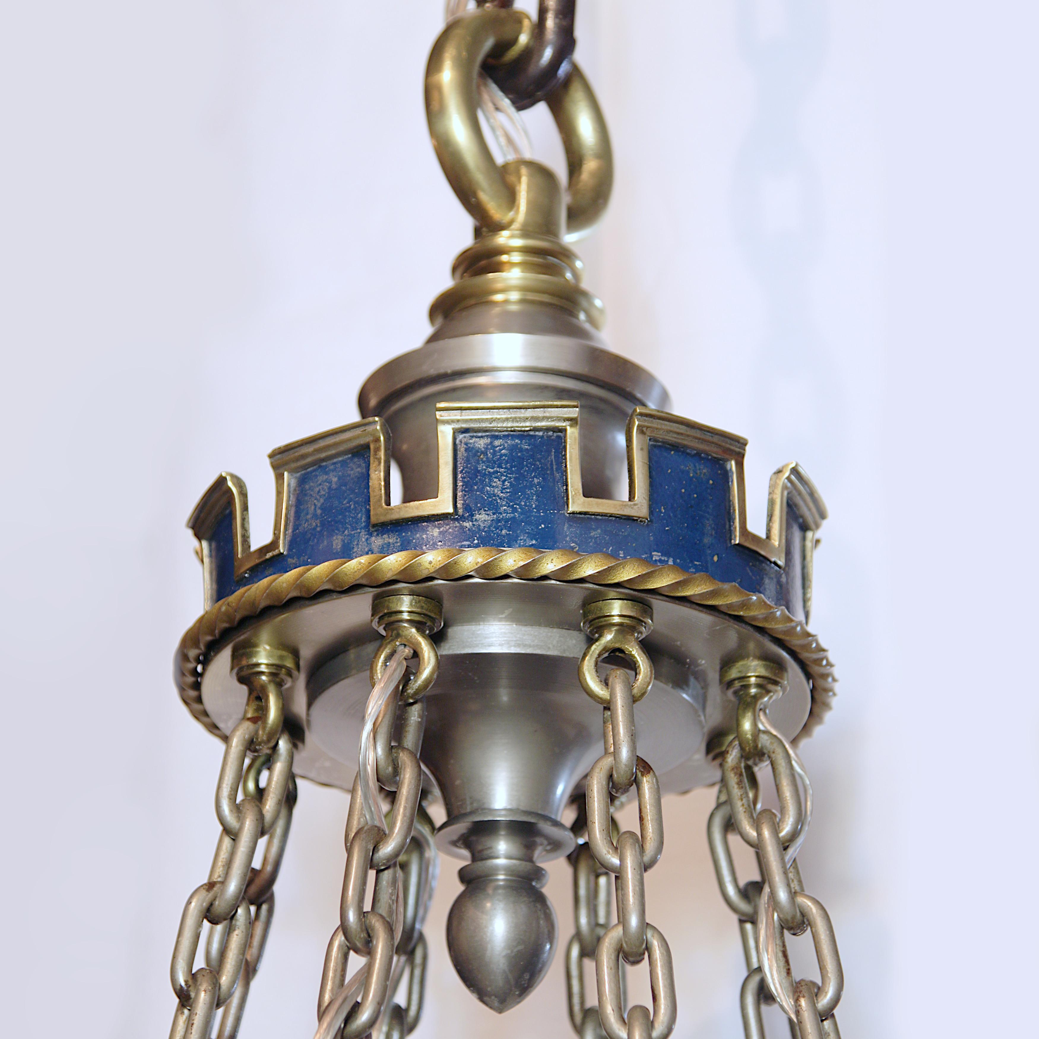 Cast Monumental Detroit Gothic Medieval Renaissance Revival Brass & Steel Chandelier