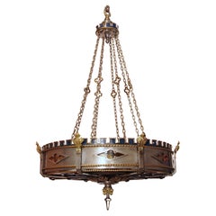 Monumental Detroit Gothic Medieval Renaissance Revival Brass & Steel Chandelier